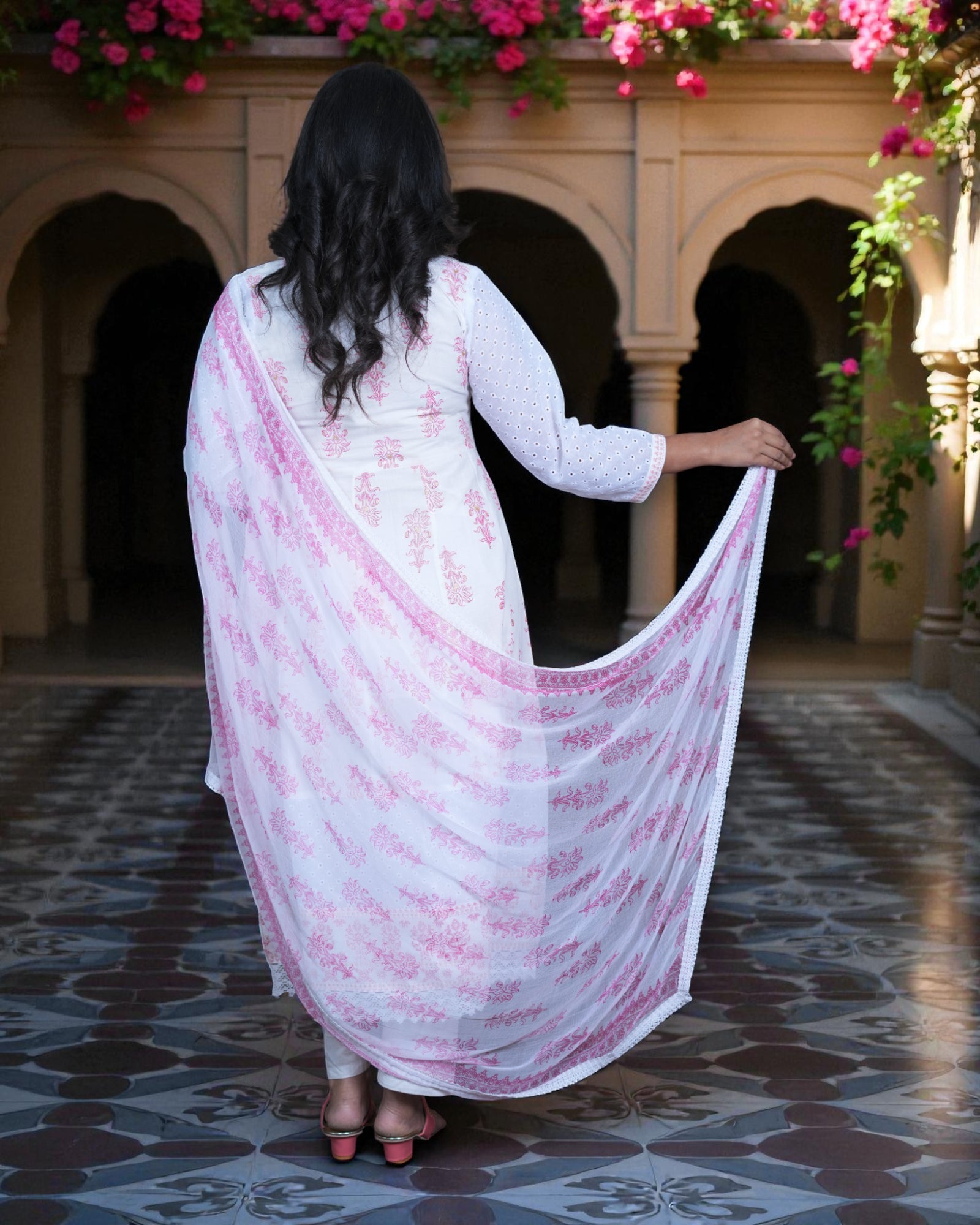 Floral Cotton Anarkali With Embroidery