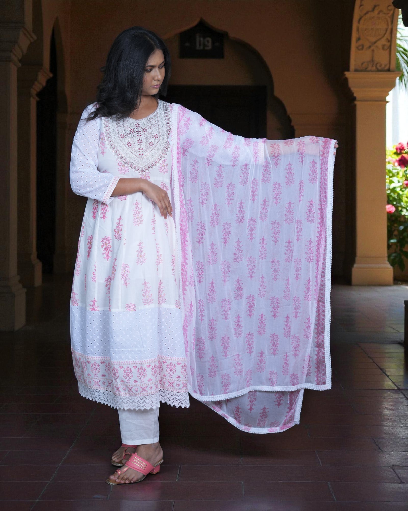 Floral Cotton Anarkali With Embroidery