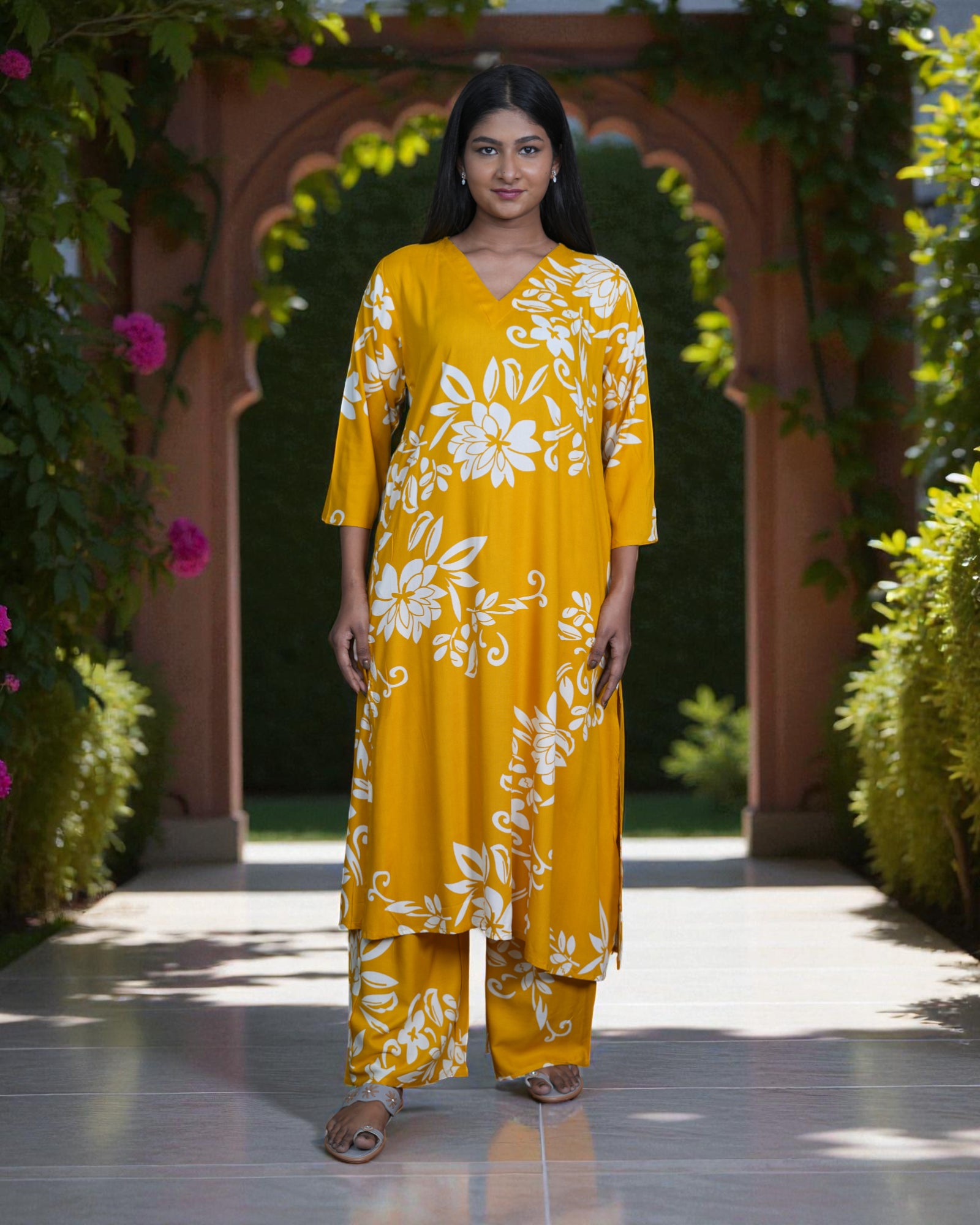 Floral Embroidered Rayon Co-Ord Set