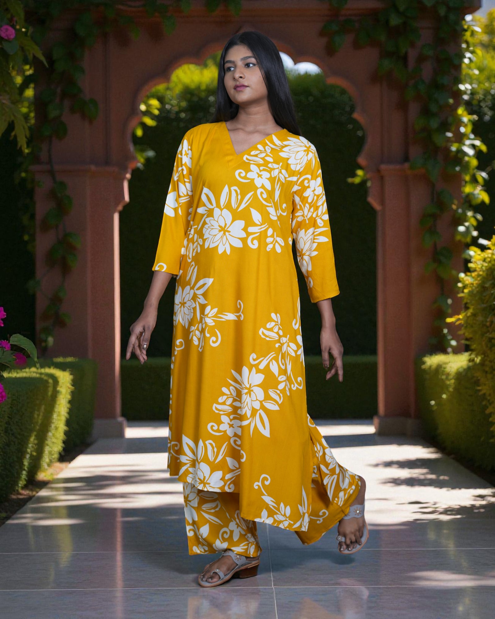 Floral Embroidered Rayon Co-Ord Set