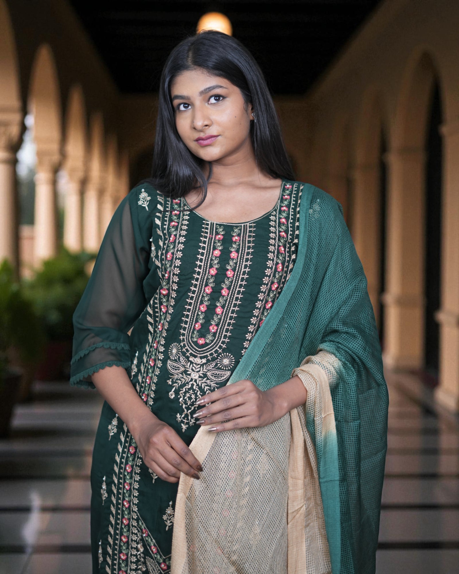 Chanderi Silk Embroidered Pakistani Suit