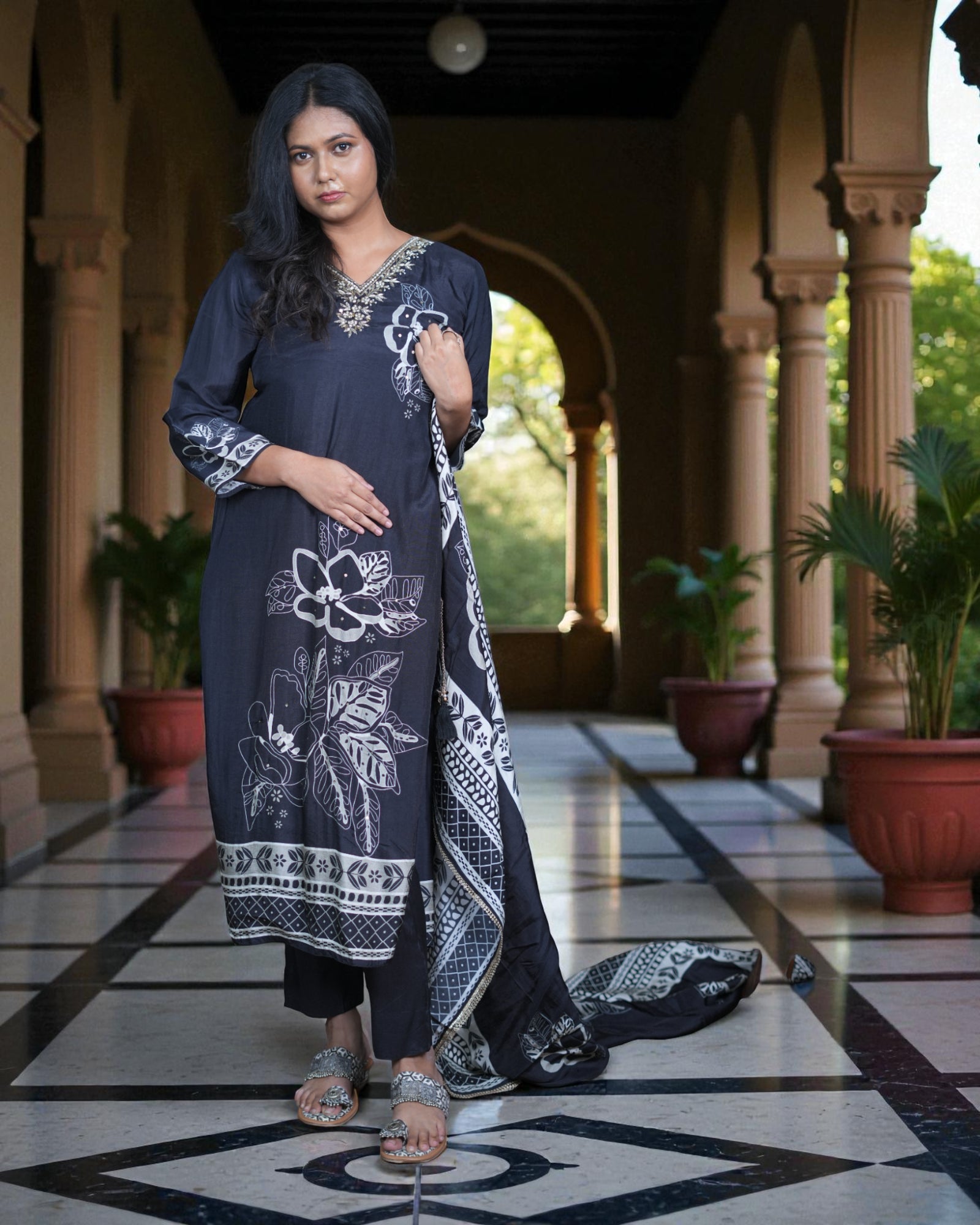 Floral Silk Zardozi Lace Kurta Set