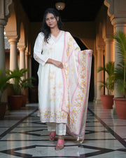 Floral Embroidered Silk Kurta Set