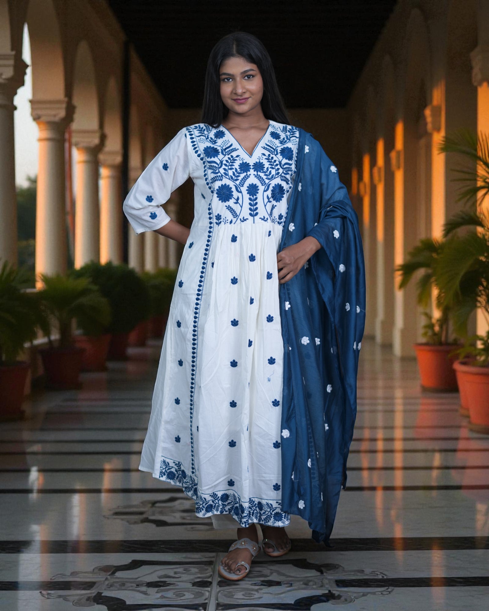 Soft Mul Cotton Anarkali With Embroidery