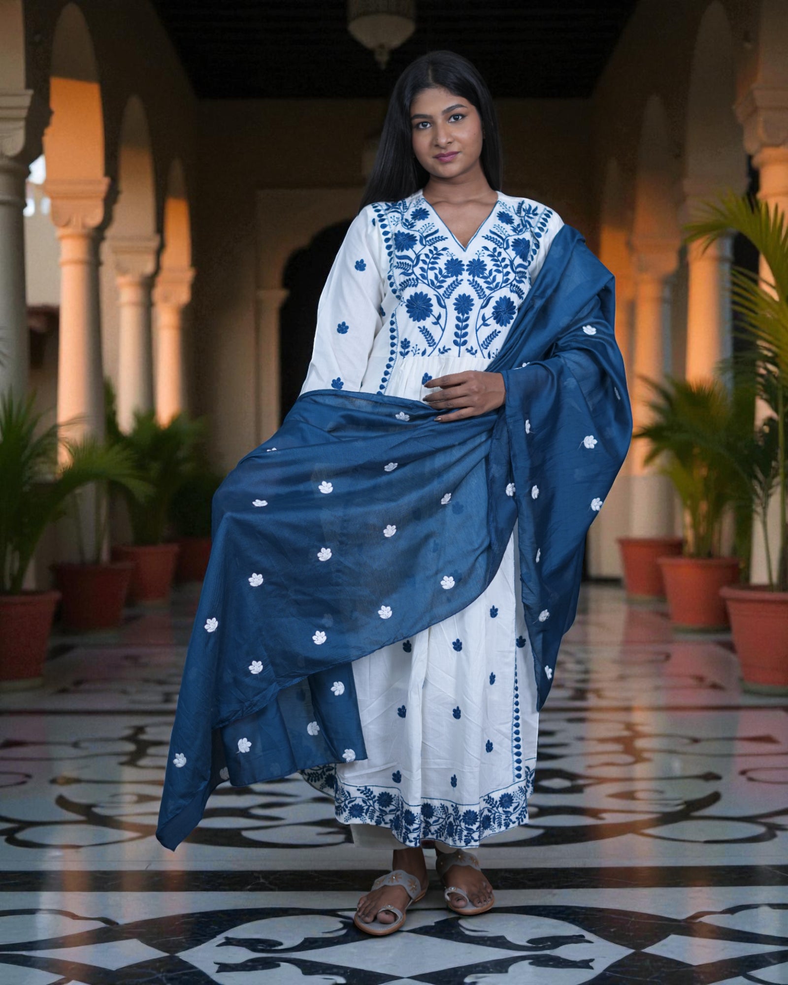 Soft Mul Cotton Anarkali With Embroidery