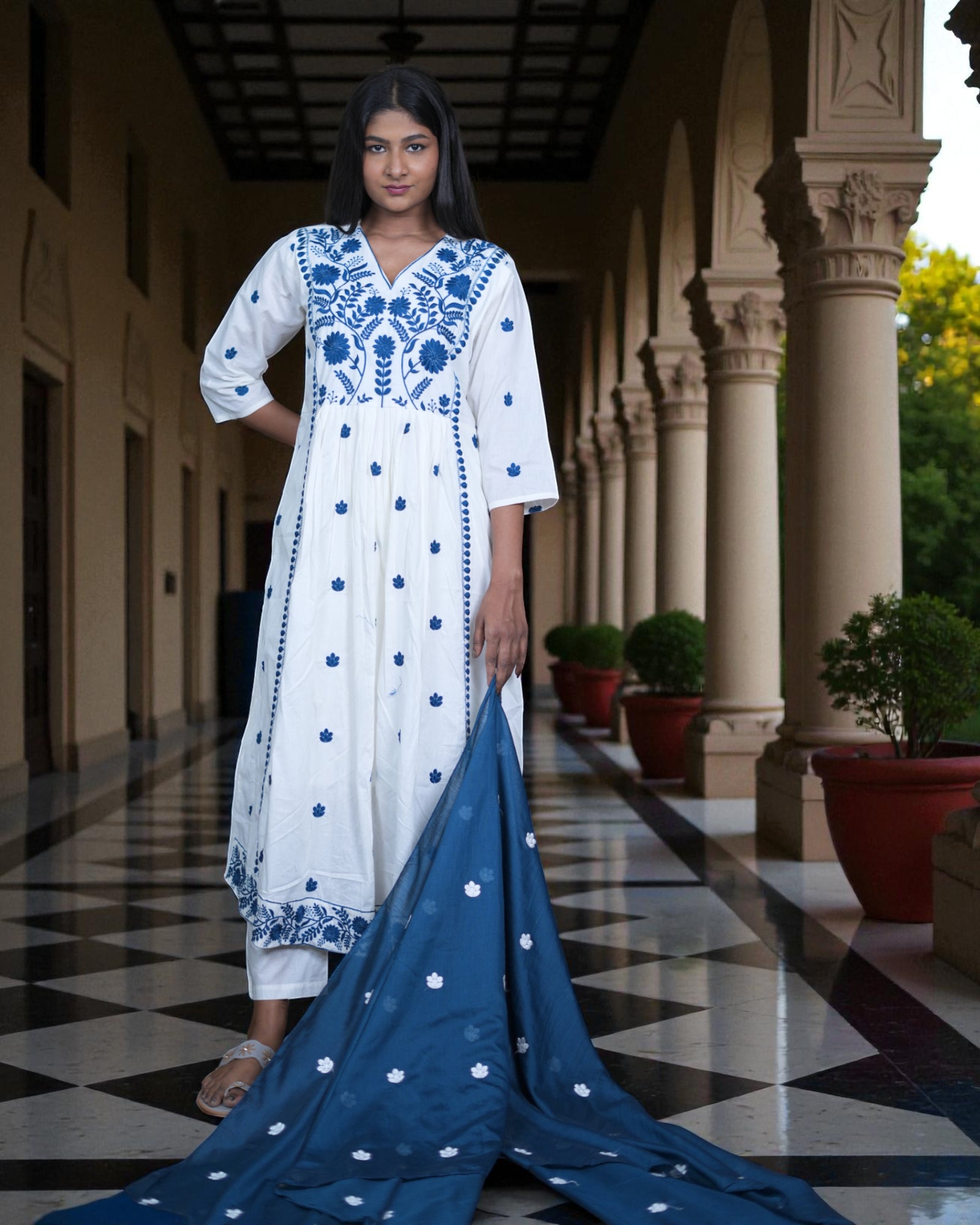 Soft Mul Cotton Anarkali With Embroidery