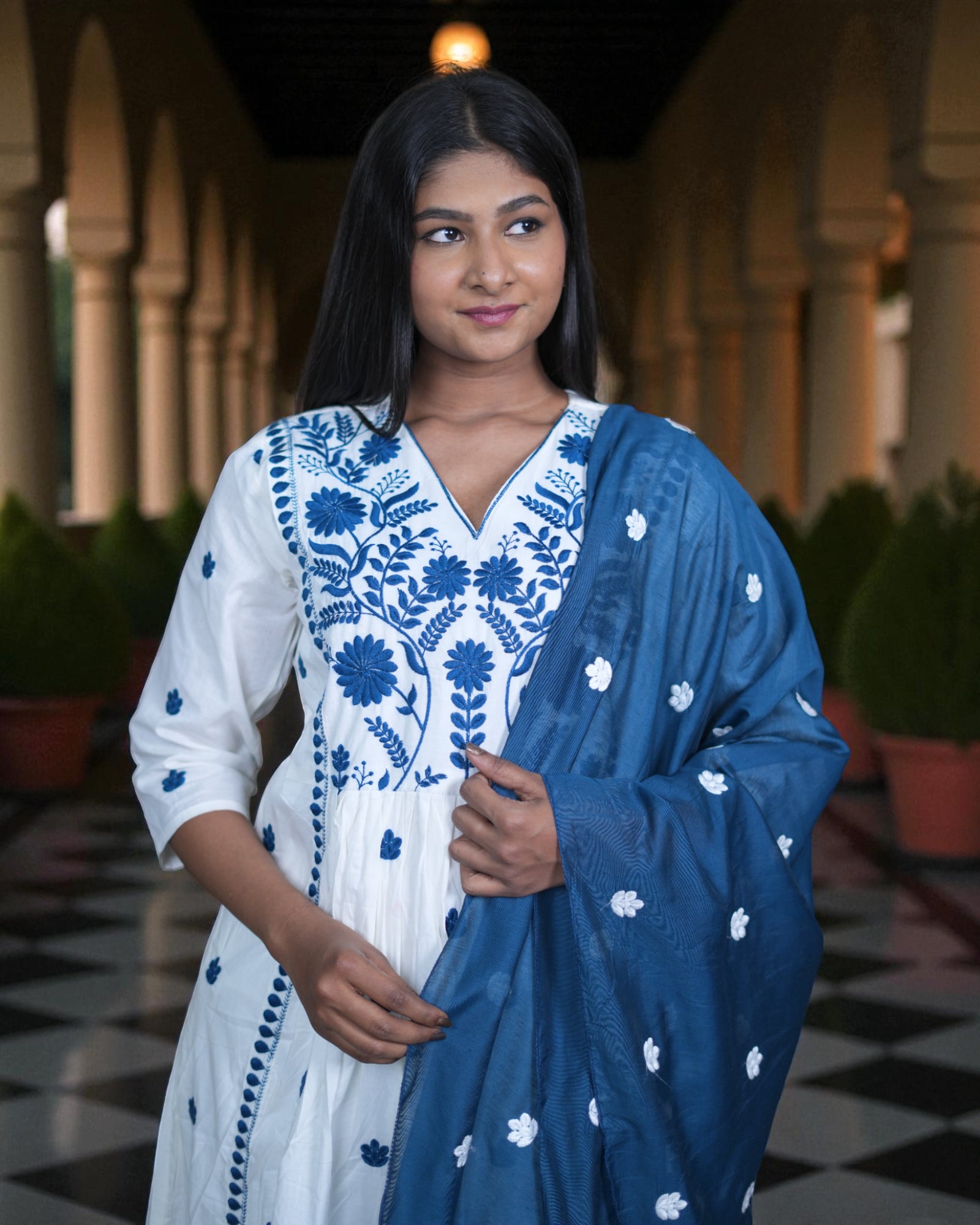 Soft Mul Cotton Anarkali With Embroidery