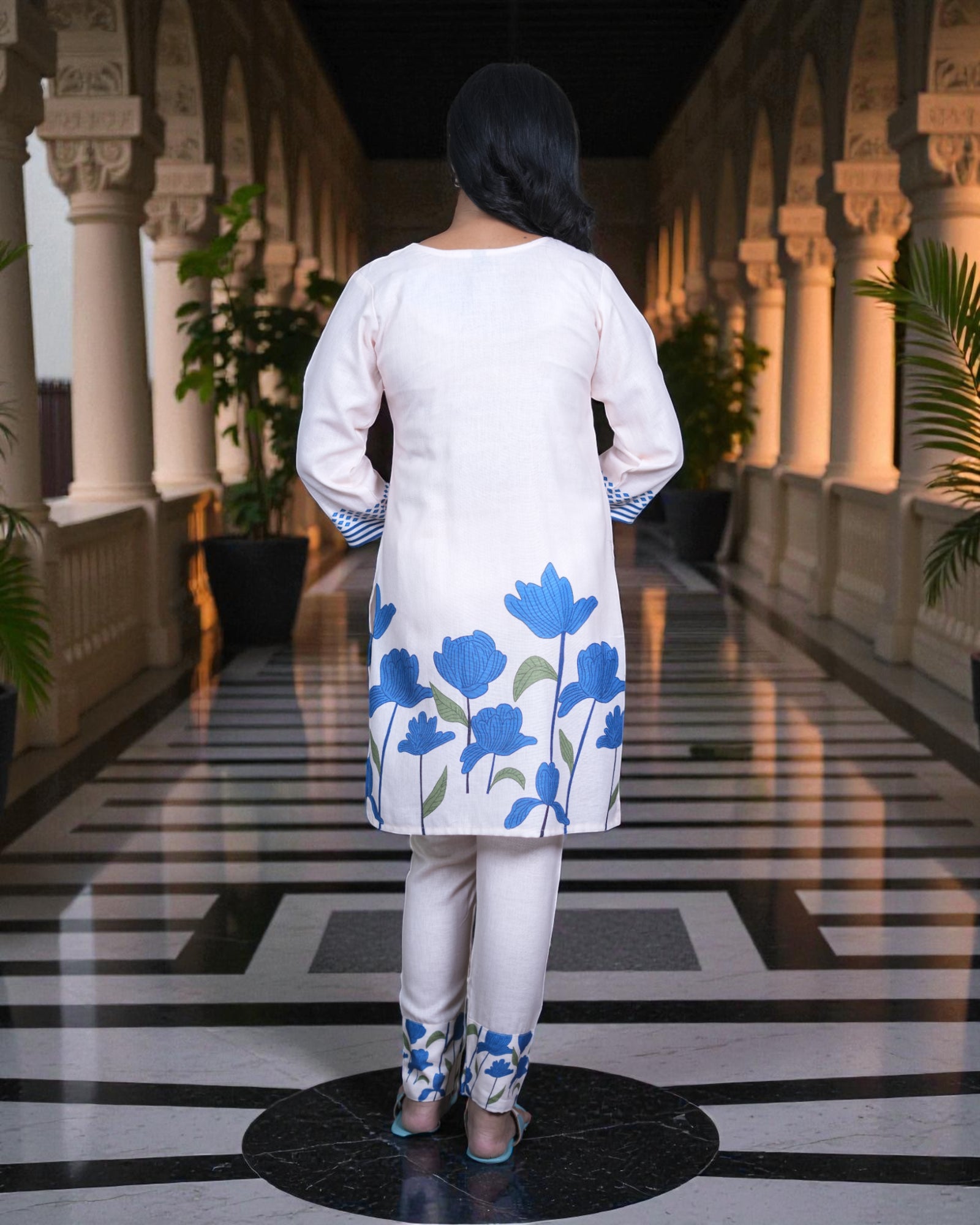 Floral Cotton Embroidered Ankle Pants Co-Ord Set