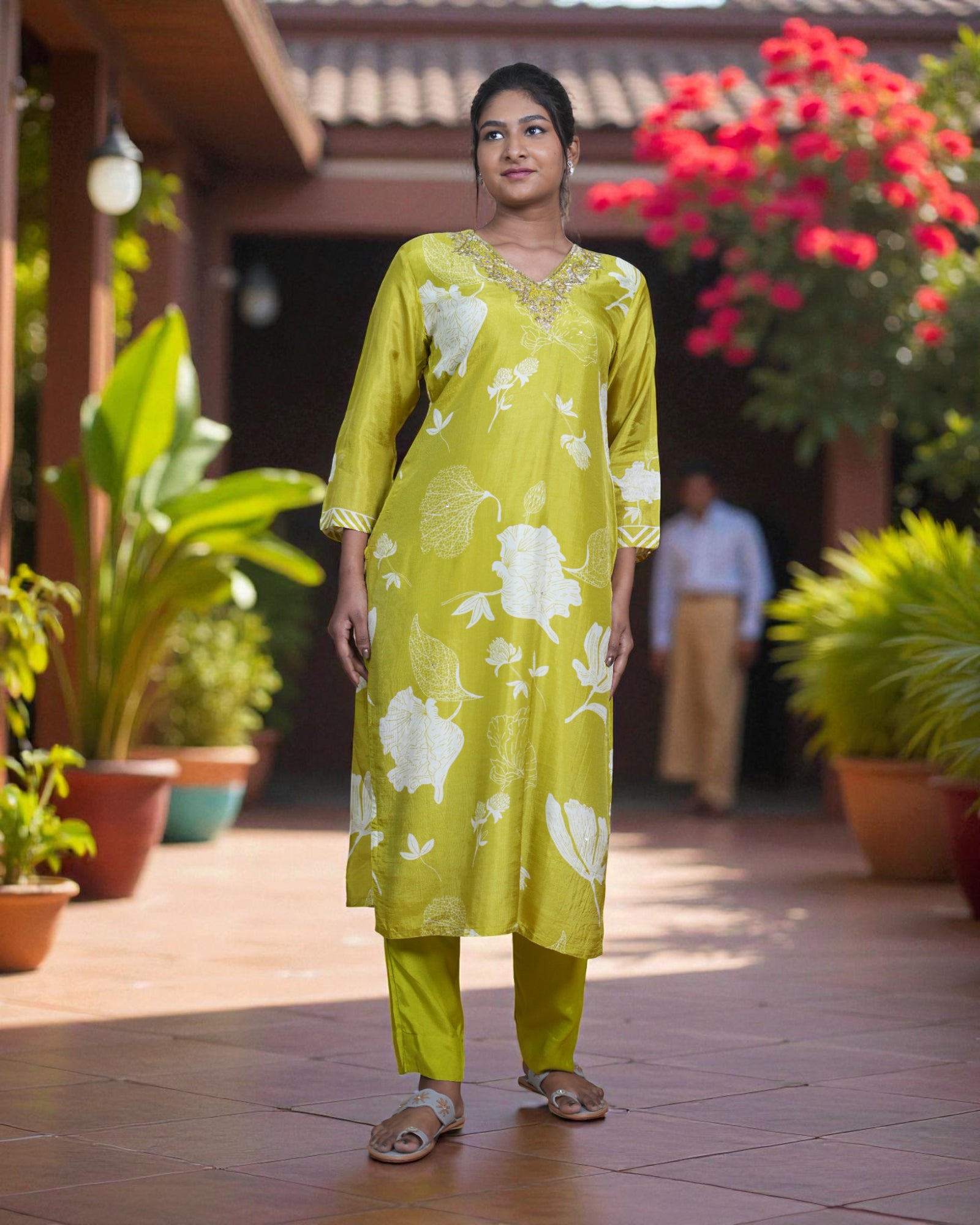 Floral Zardozi Beadwork Cotton Kurta Set