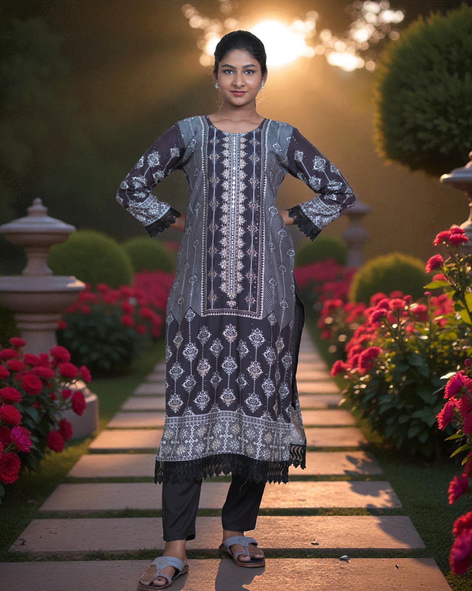 Multicolor Rayon Kurta Set With Dupatta