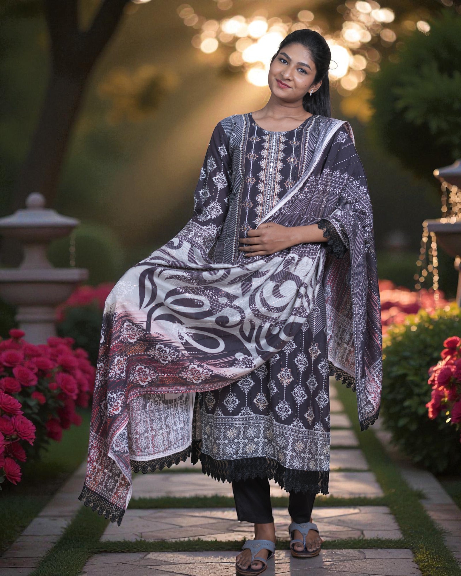 Multicolor Rayon Kurta Set With Dupatta