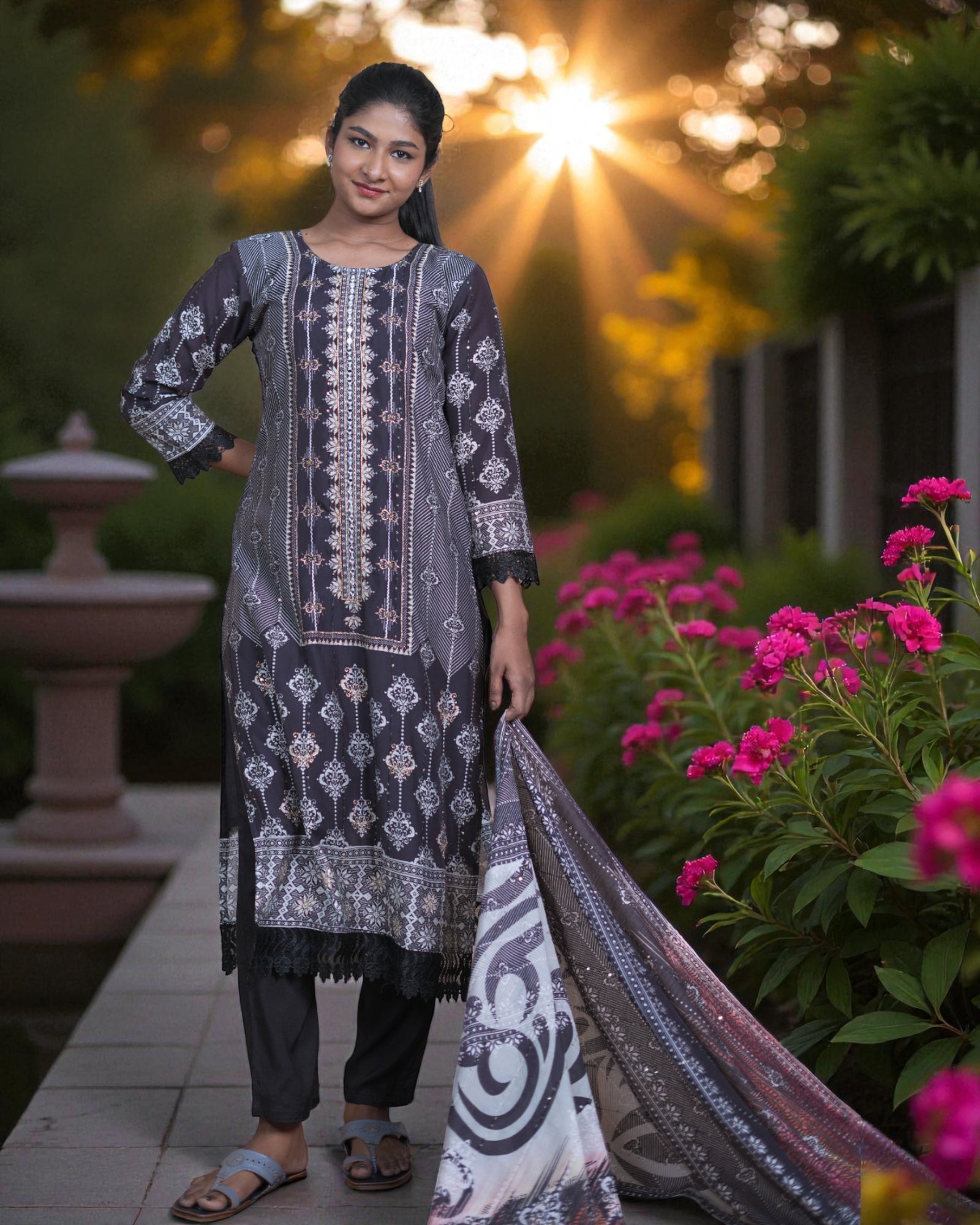 Multicolor Rayon Kurta Set With Dupatta
