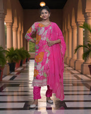 Floral Silk Embroidered Kurta Set