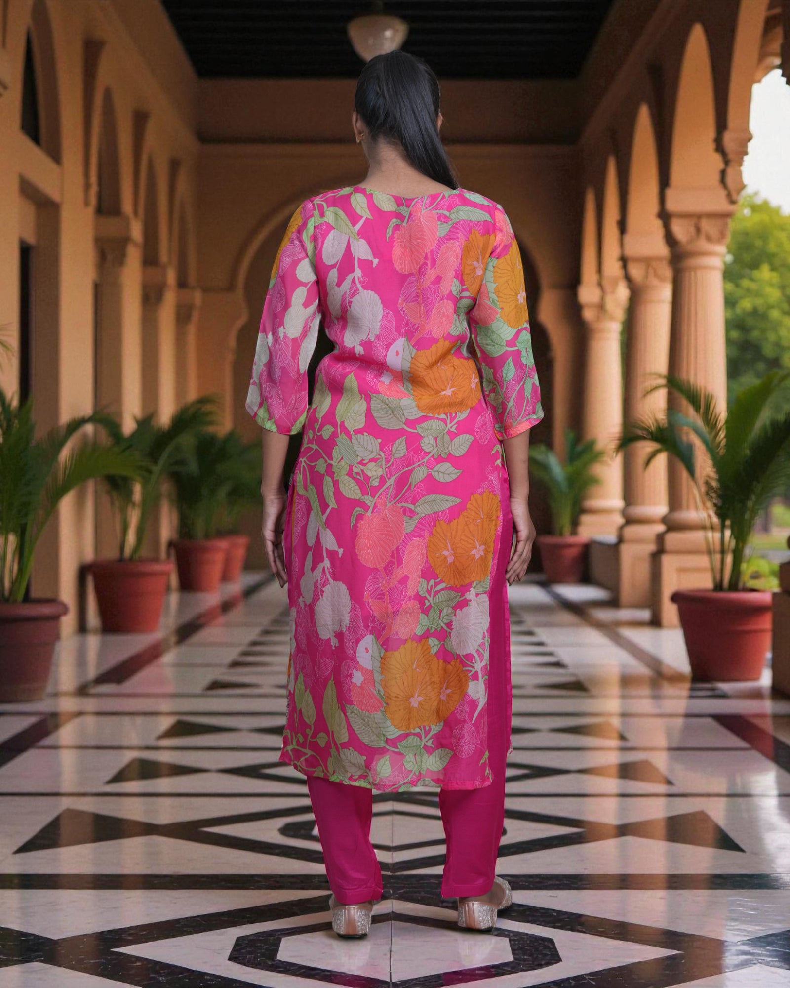 Floral Silk Embroidered Kurta Set