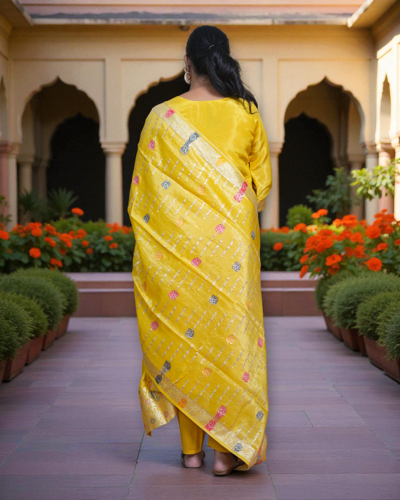 Beige Zardozi Beaded Cotton Kurta Set
