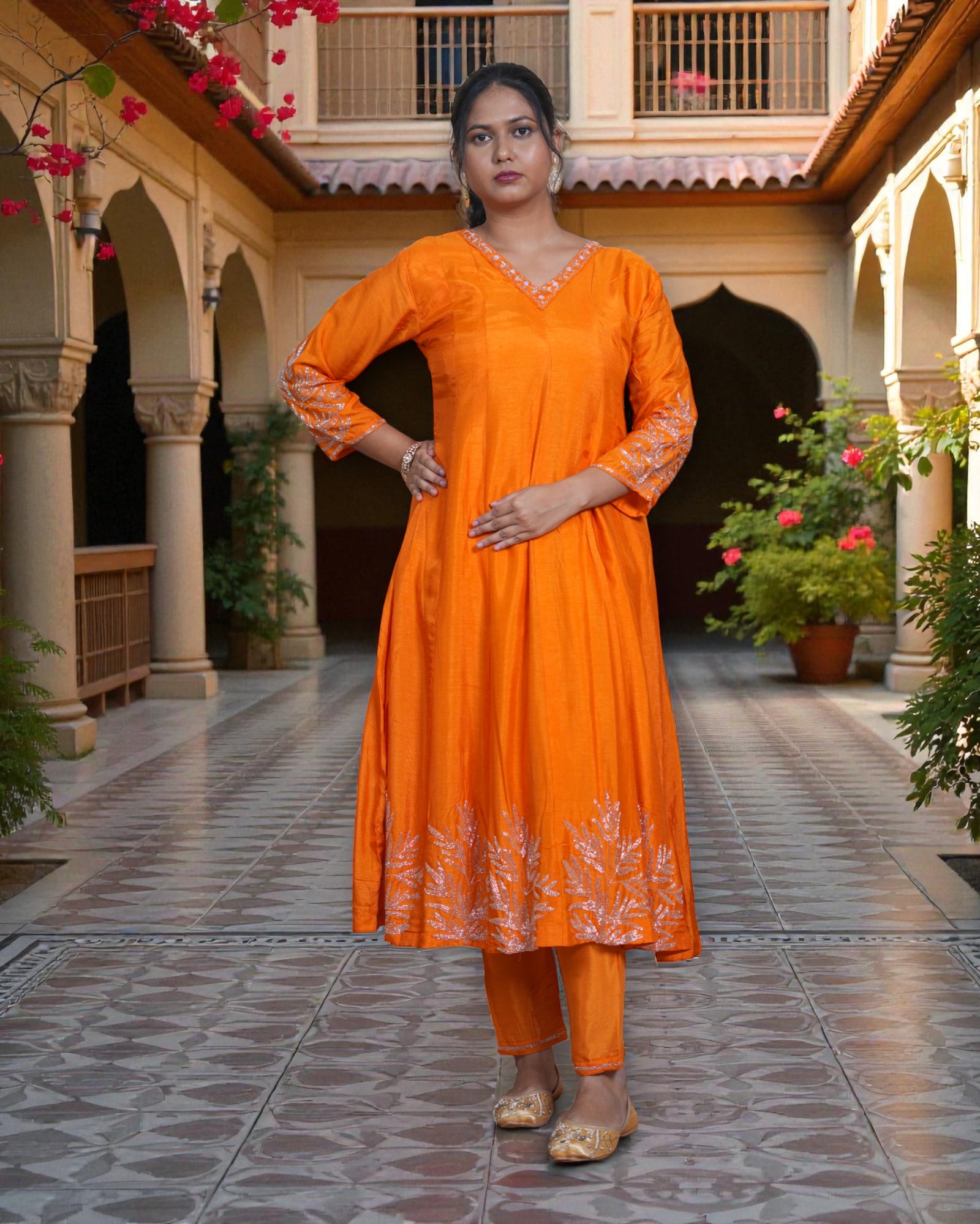 Chanderi Silk Anarkali With Beaded Details