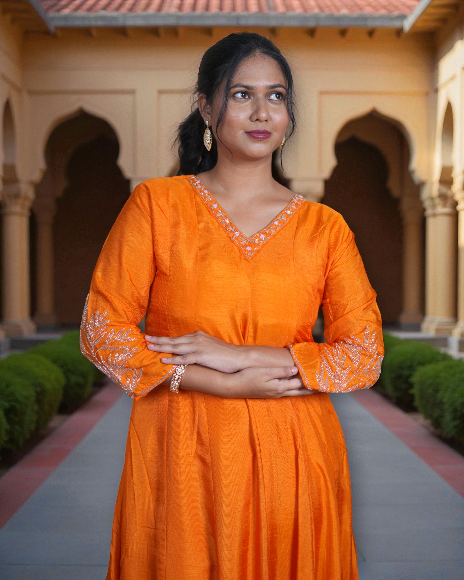 Chanderi Silk Anarkali With Beaded Details