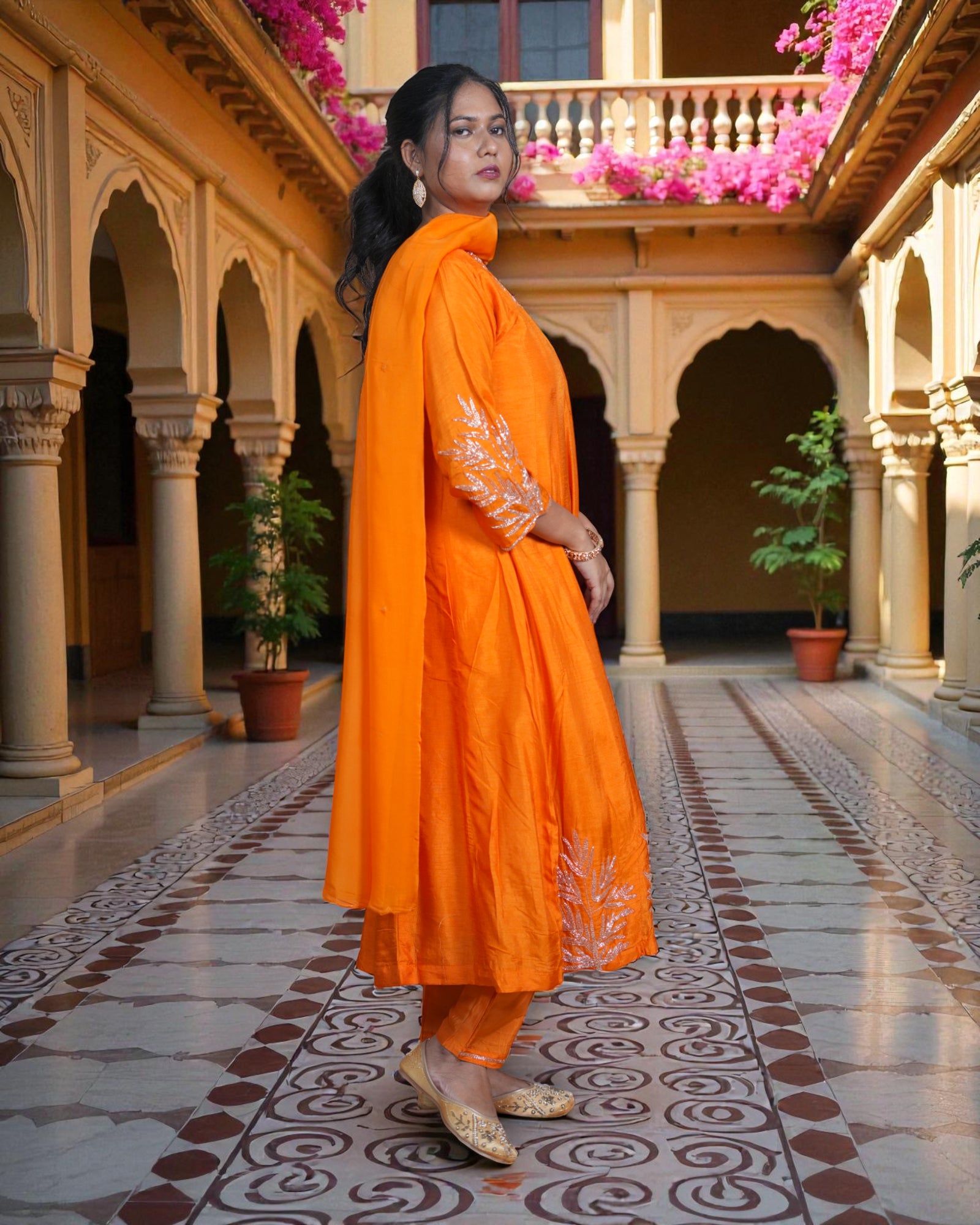 Chanderi Silk Anarkali With Beaded Details