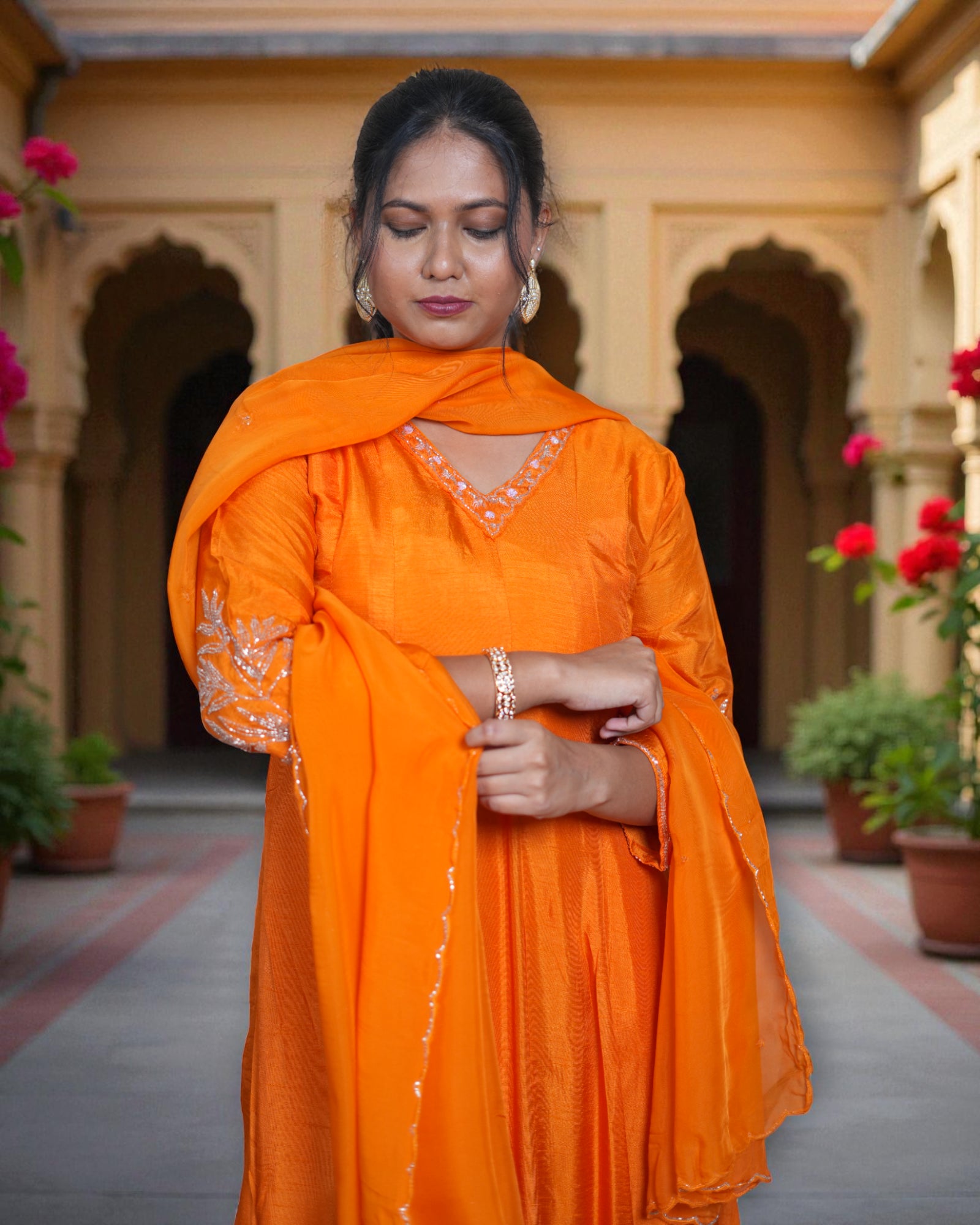 Chanderi Silk Anarkali With Beaded Details
