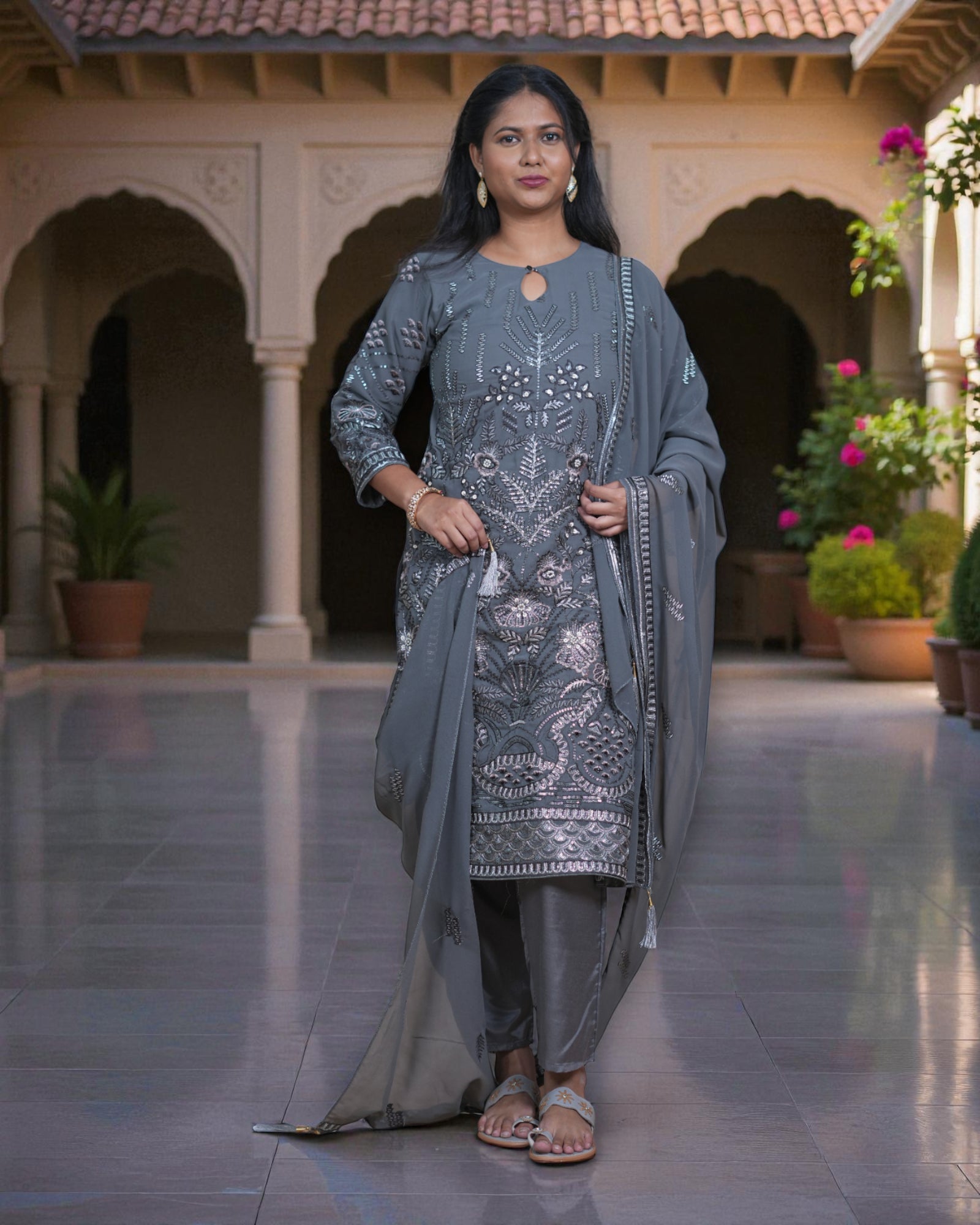 Georgette Embellished Dupatta Pakistani Suit