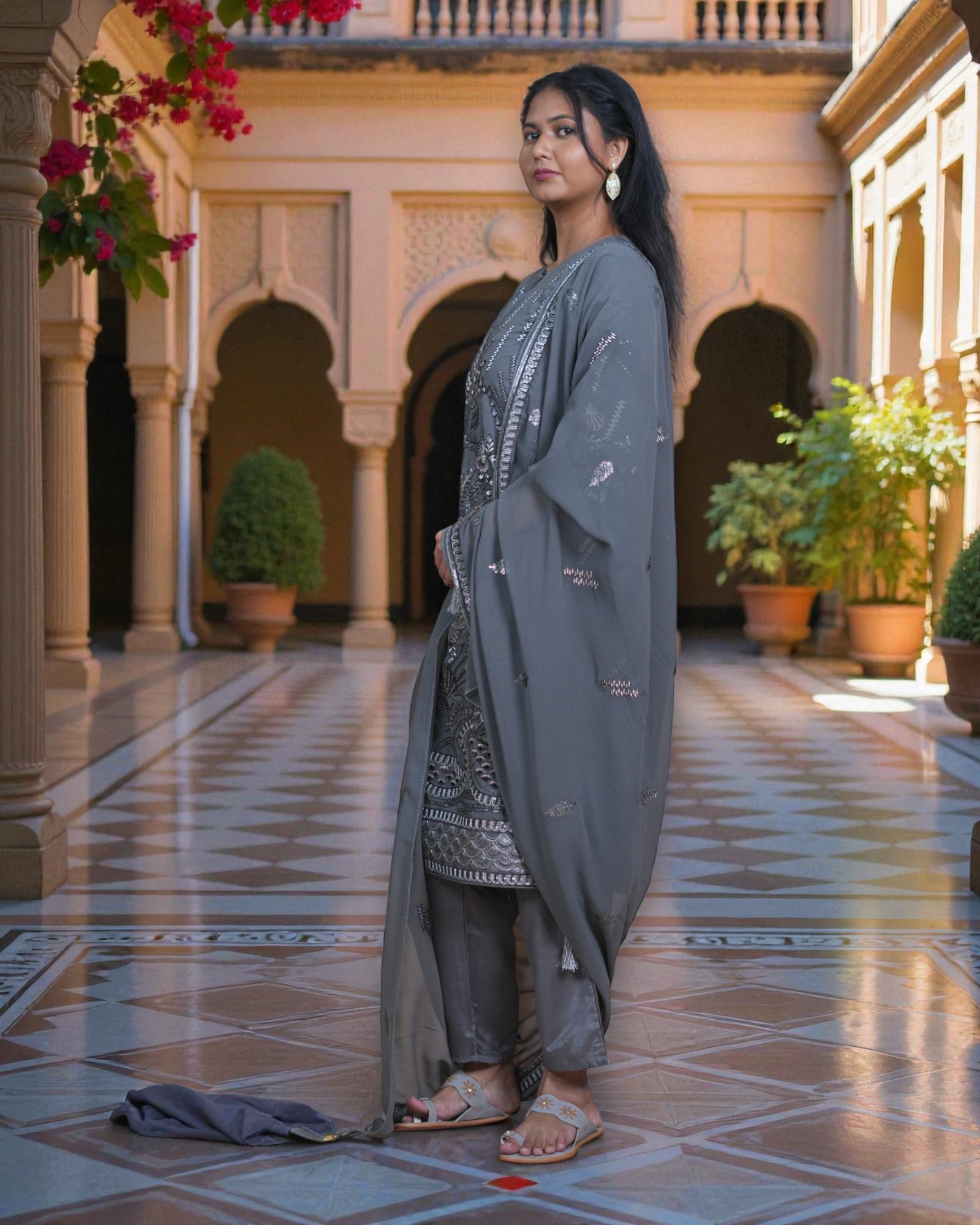 Georgette Embellished Dupatta Pakistani Suit
