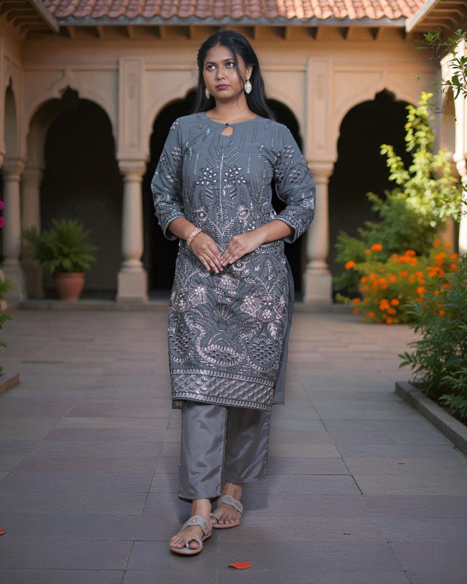 Georgette Embellished Dupatta Pakistani Suit