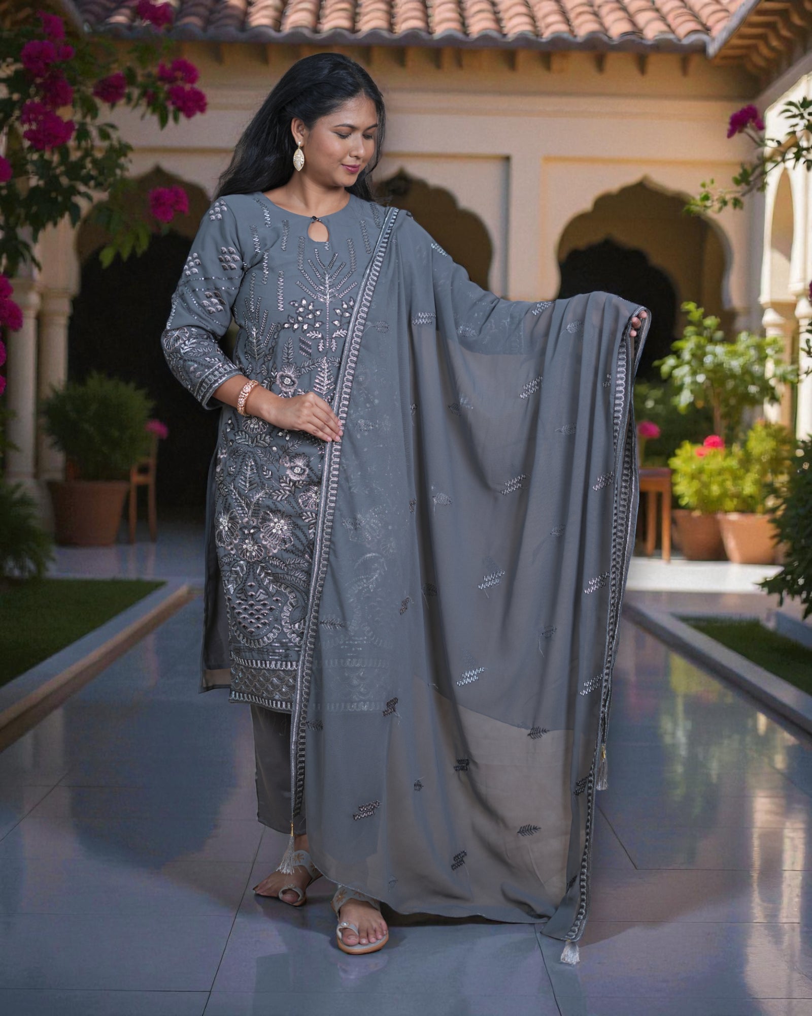 Georgette Embellished Dupatta Pakistani Suit