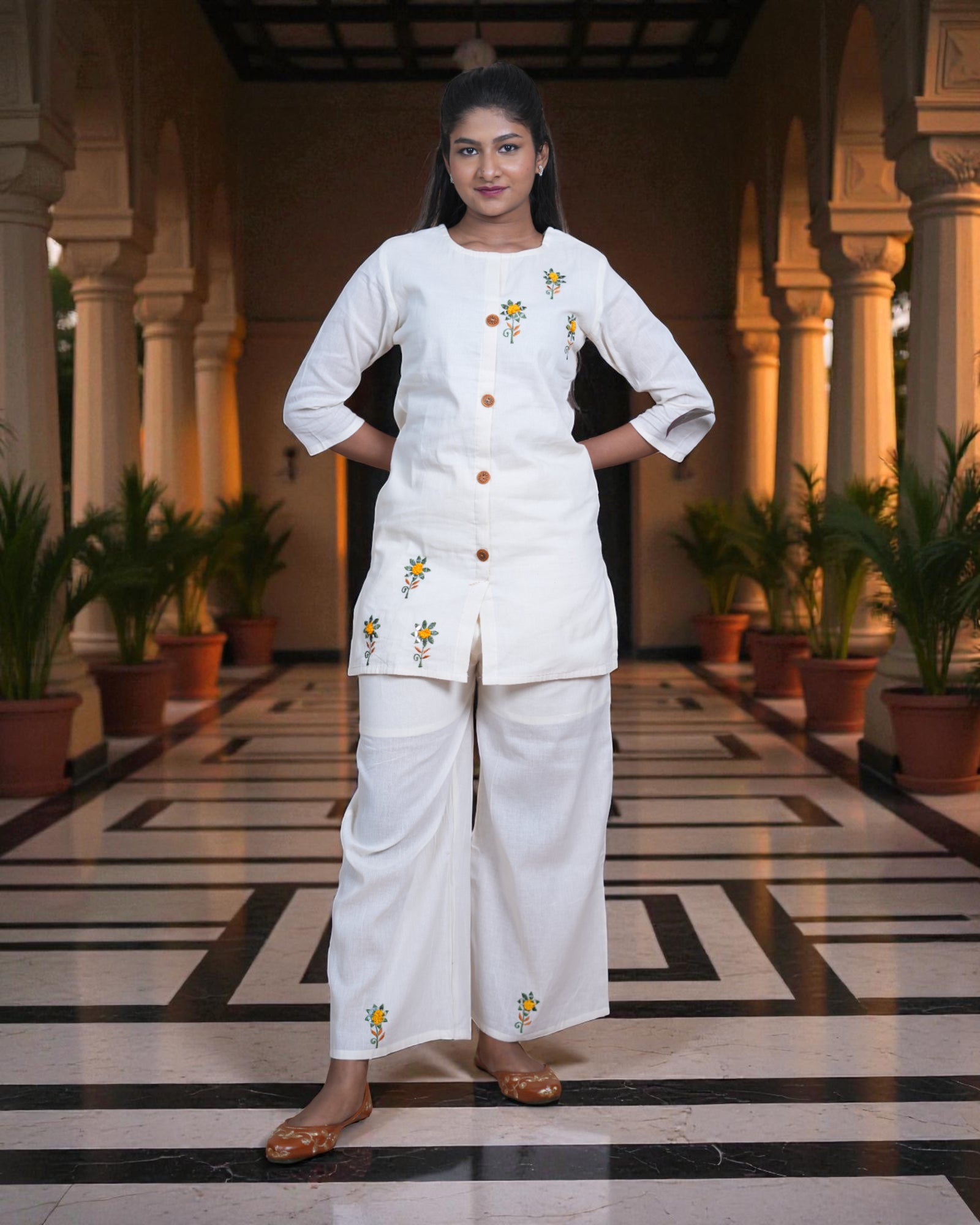 Embroidered Kadhi Cotton Co-Ord Set