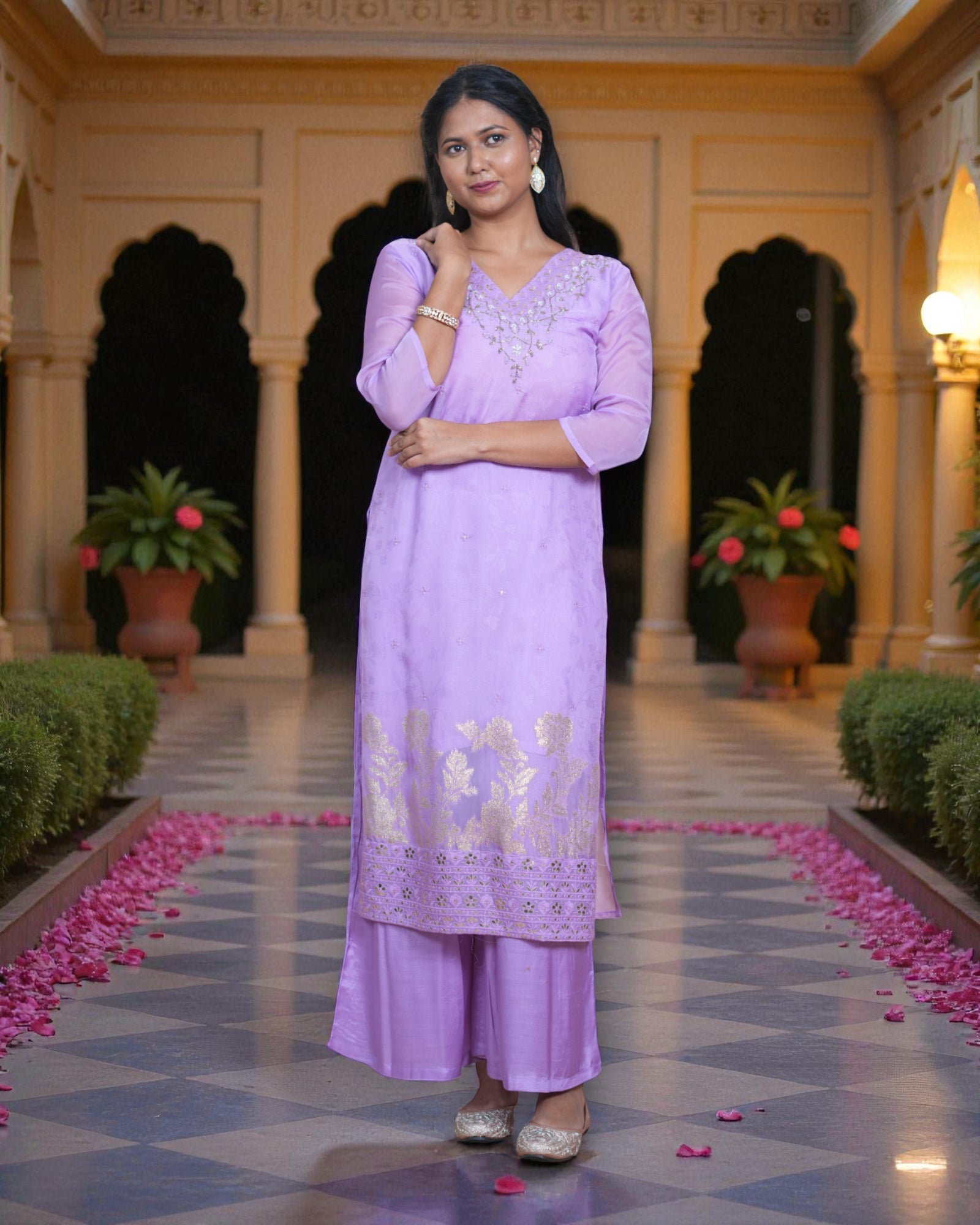 Chanderi Silk Banarasi Embroidered Kurta Set