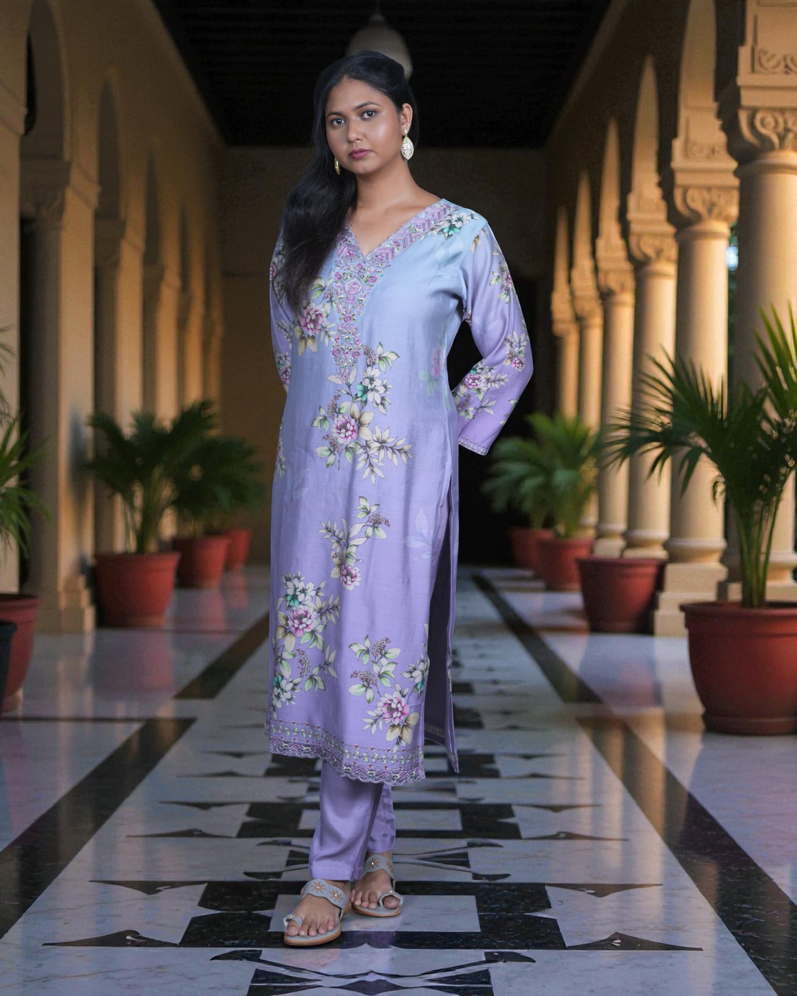 Floral Silk Kurta Set with Elegant Dupatta