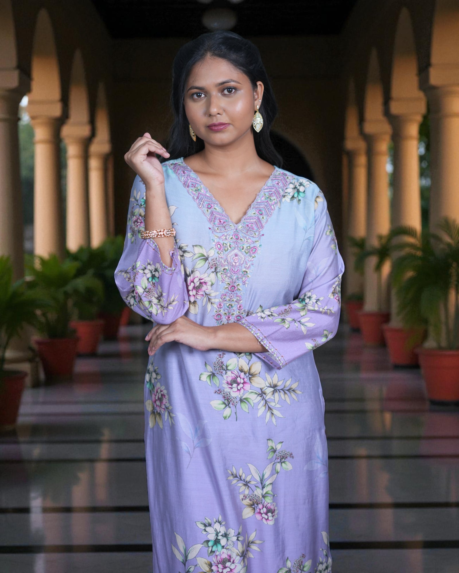 Floral Silk Kurta Set with Elegant Dupatta