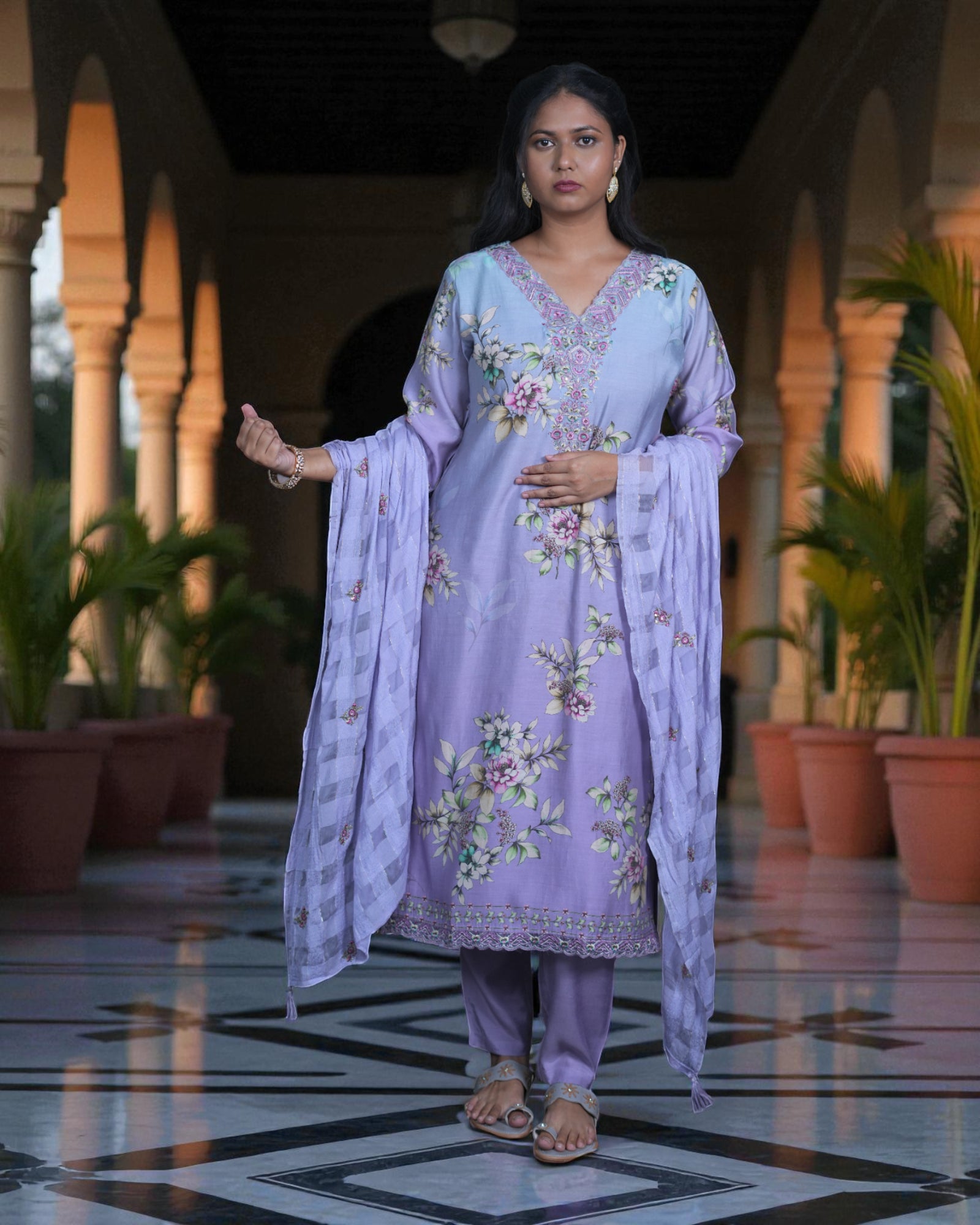 Floral Silk Kurta Set with Elegant Dupatta