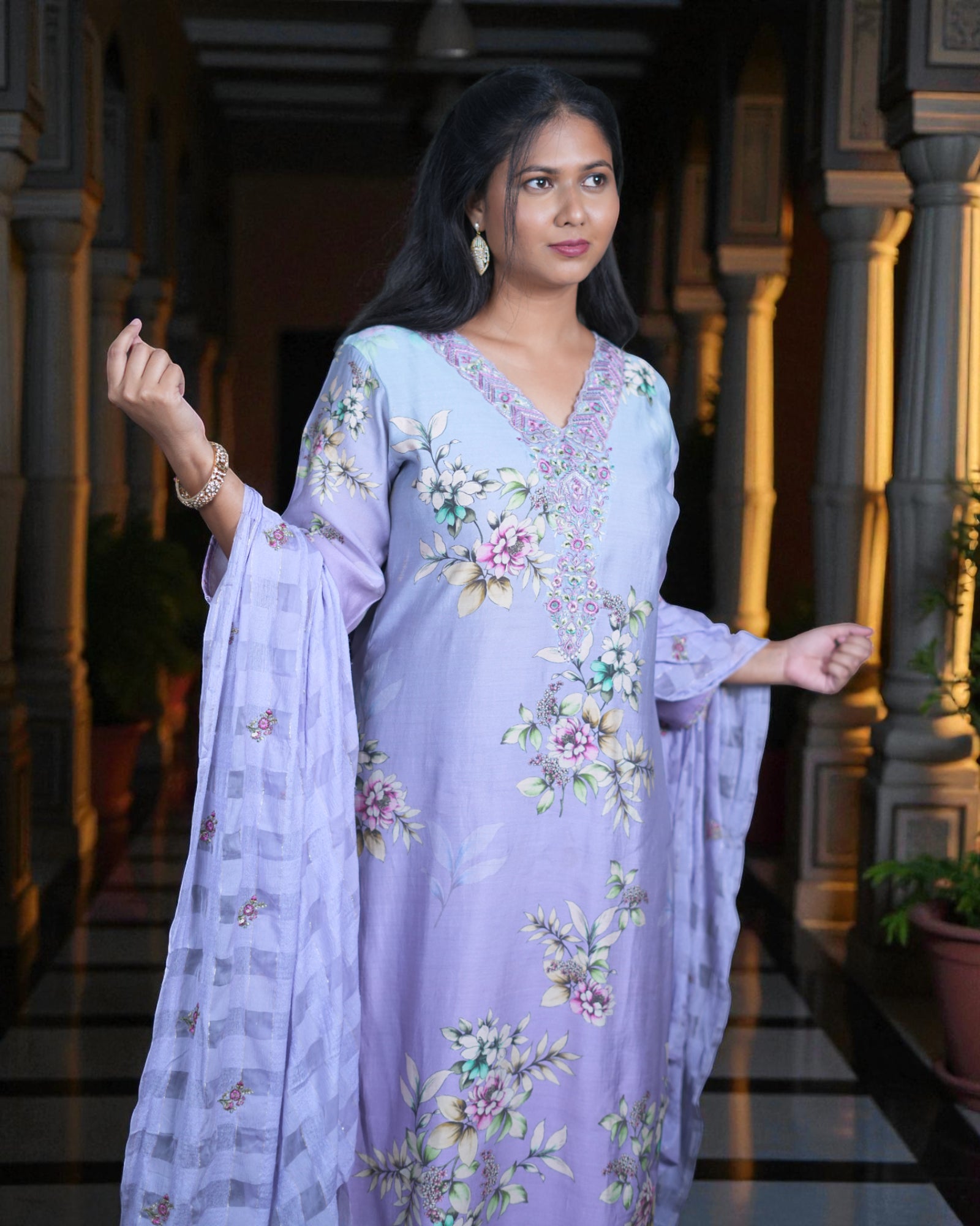 Floral Silk Kurta Set with Elegant Dupatta