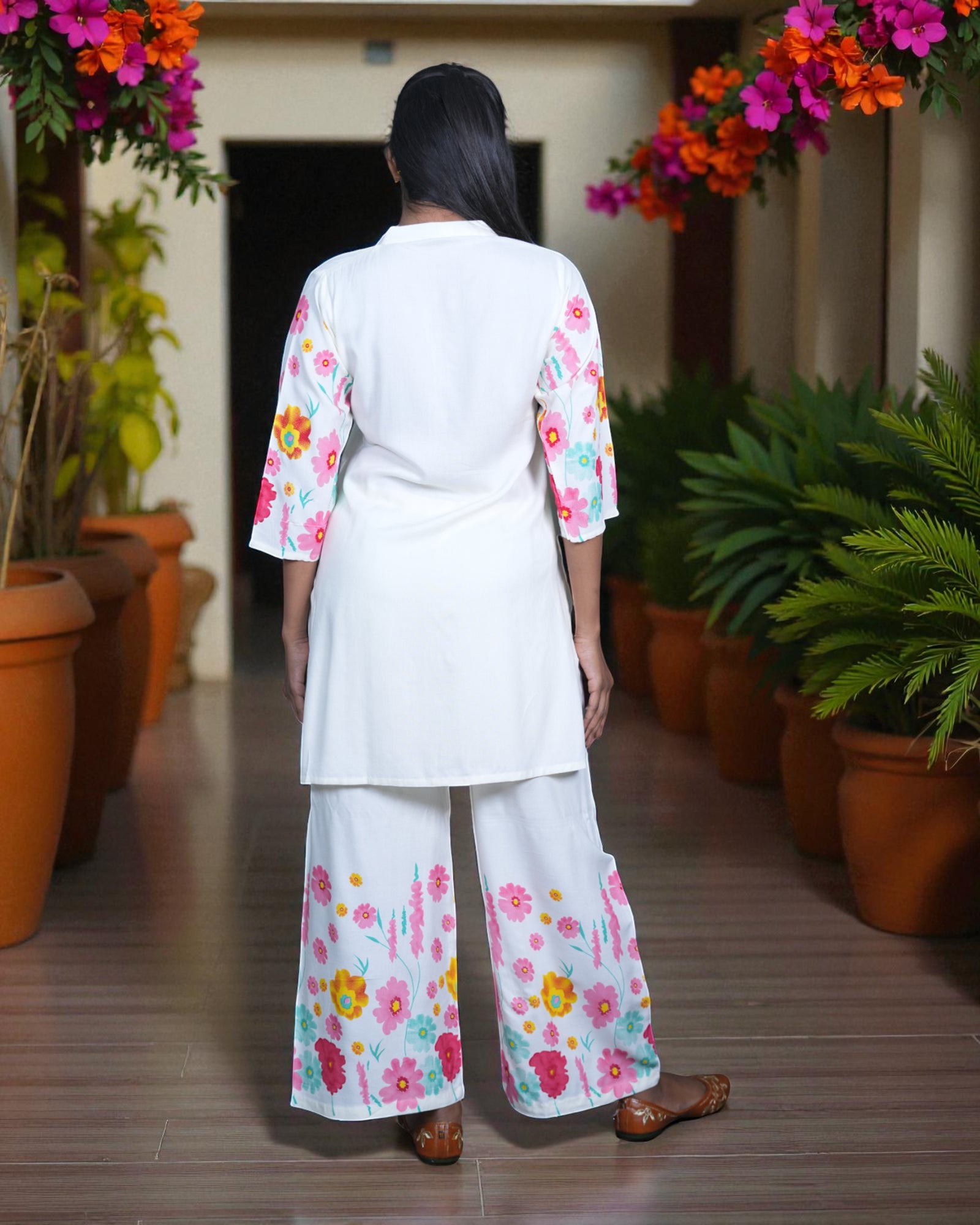 Floral Printed Cotton Ankle Bottoms Co-Ord Set