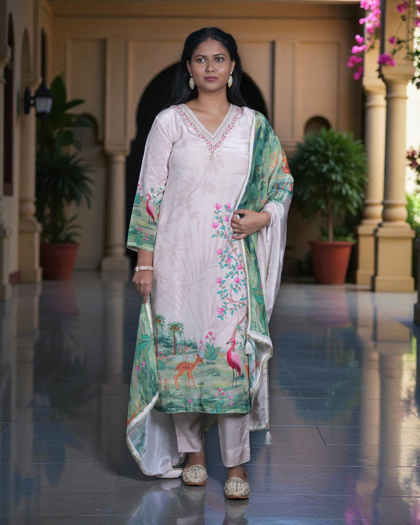 Green Zardozi Embroidered Cotton Kurta Set