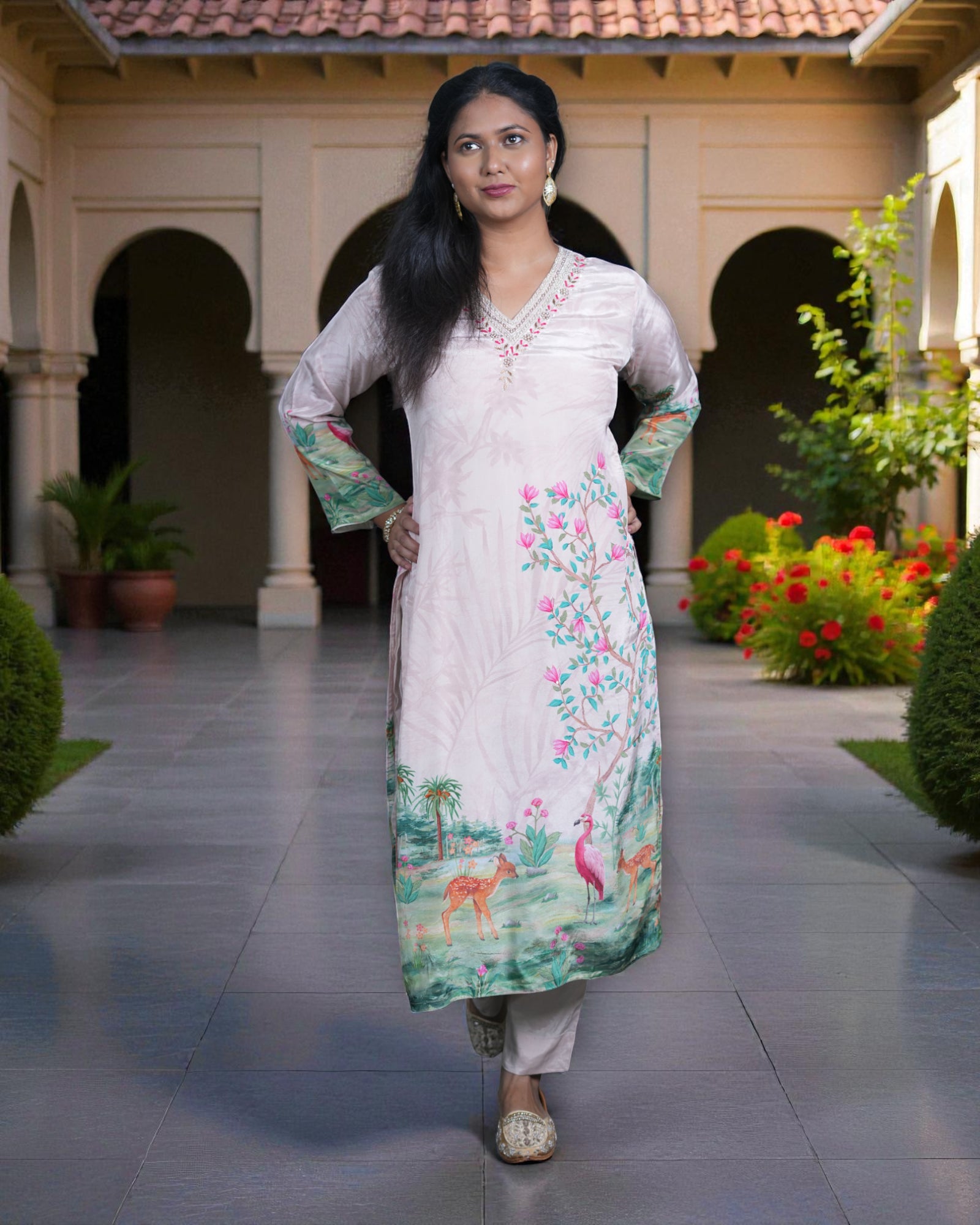 Green Zardozi Embroidered Cotton Kurta Set