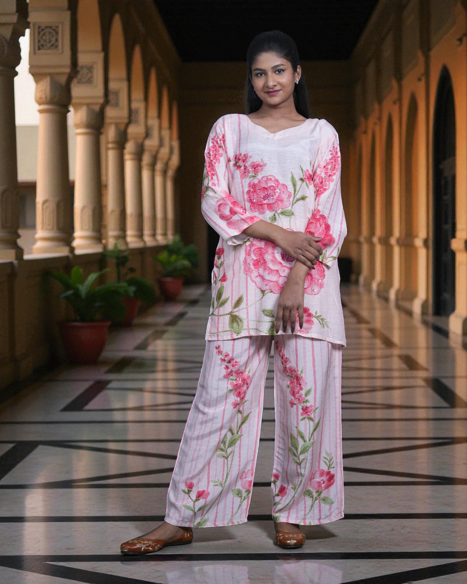 Floral Printed Chanderi Silk Co-Ord Set
