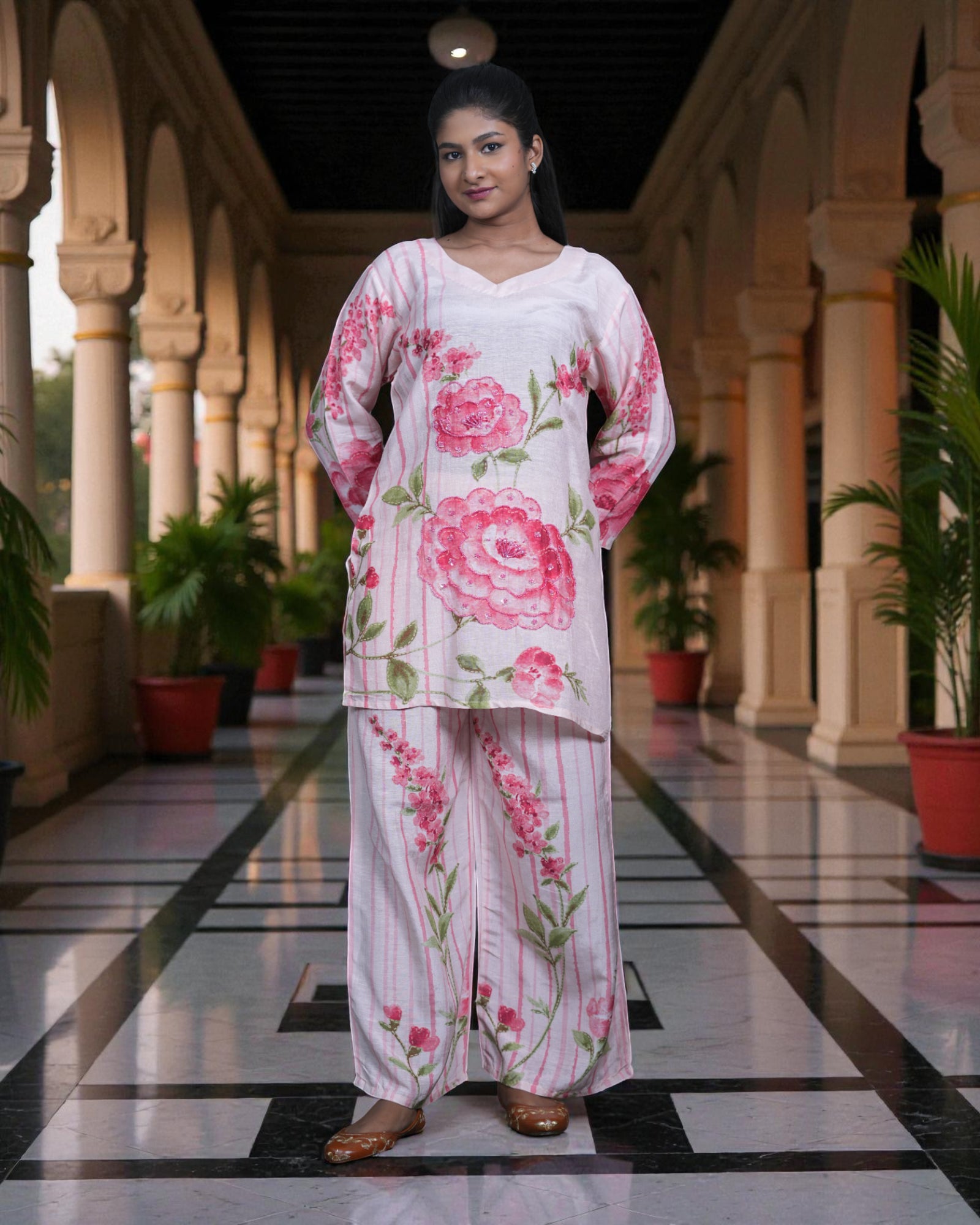 Floral Printed Chanderi Silk Co-Ord Set