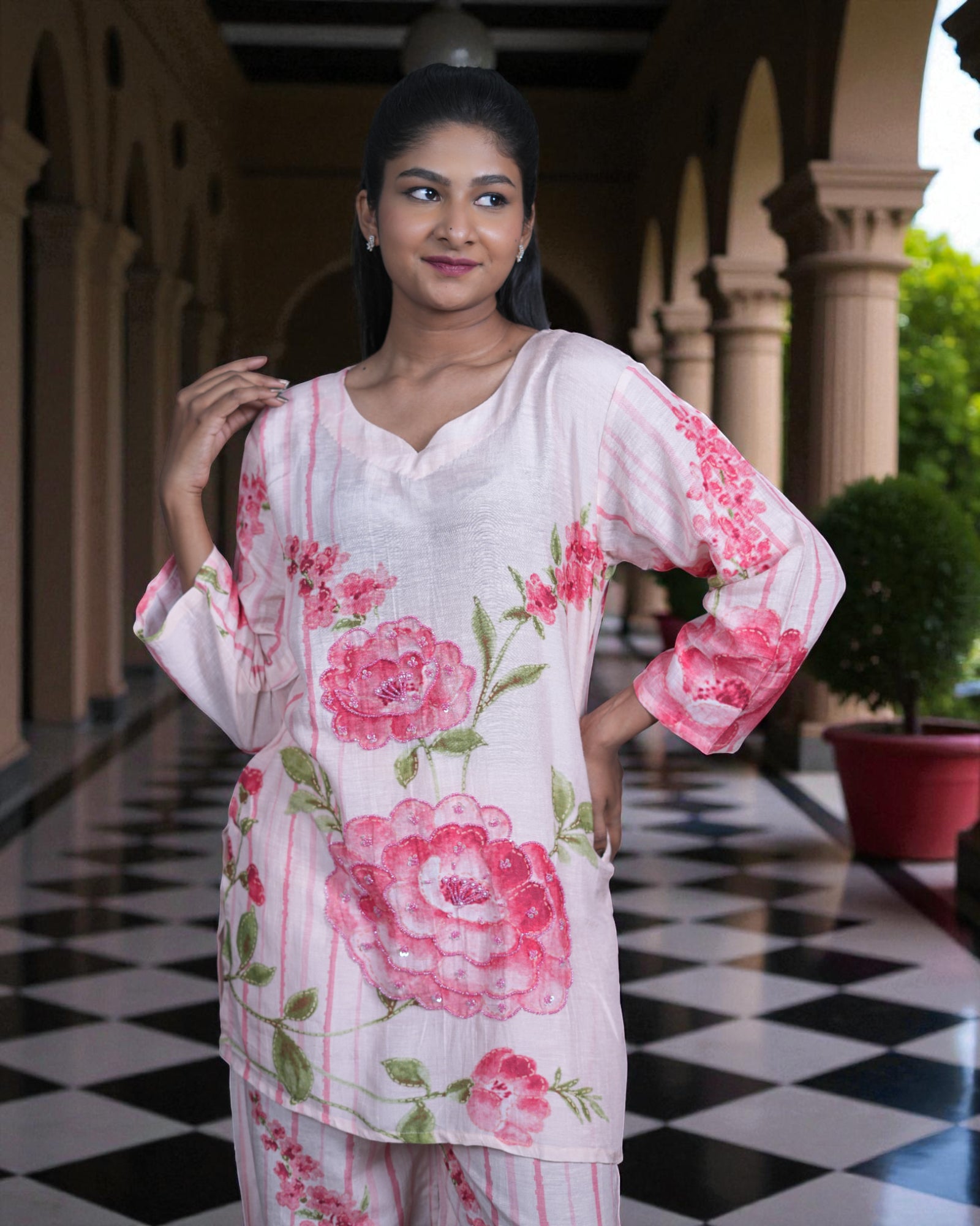 Floral Printed Chanderi Silk Co-Ord Set