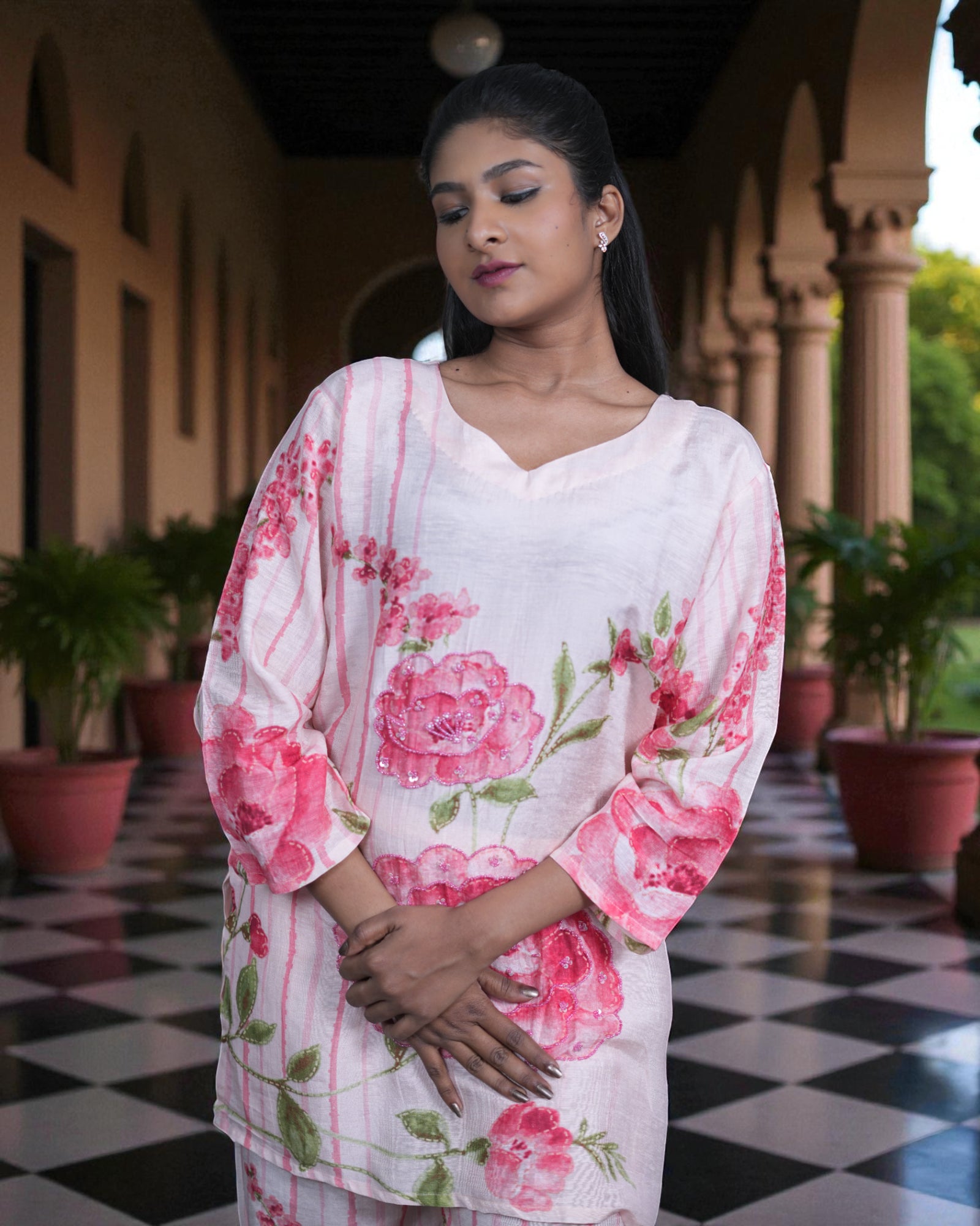 Floral Printed Chanderi Silk Co-Ord Set