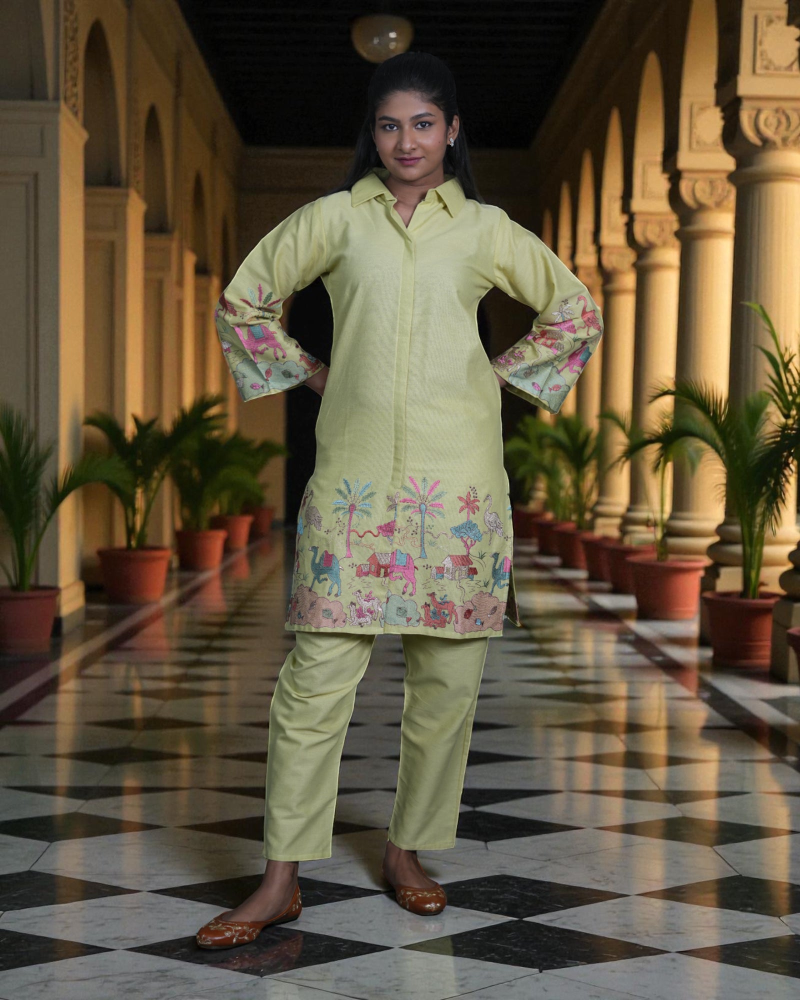 Cotton Artisan Embroidered Kurta Set