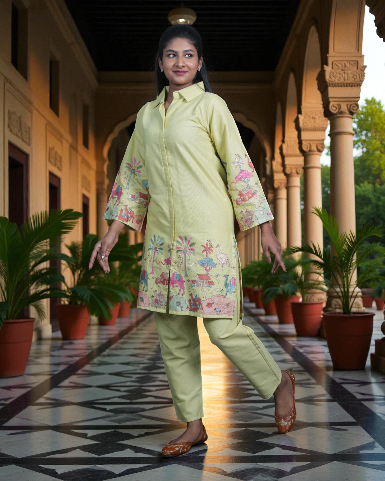 Cotton Artisan Embroidered Kurta Set