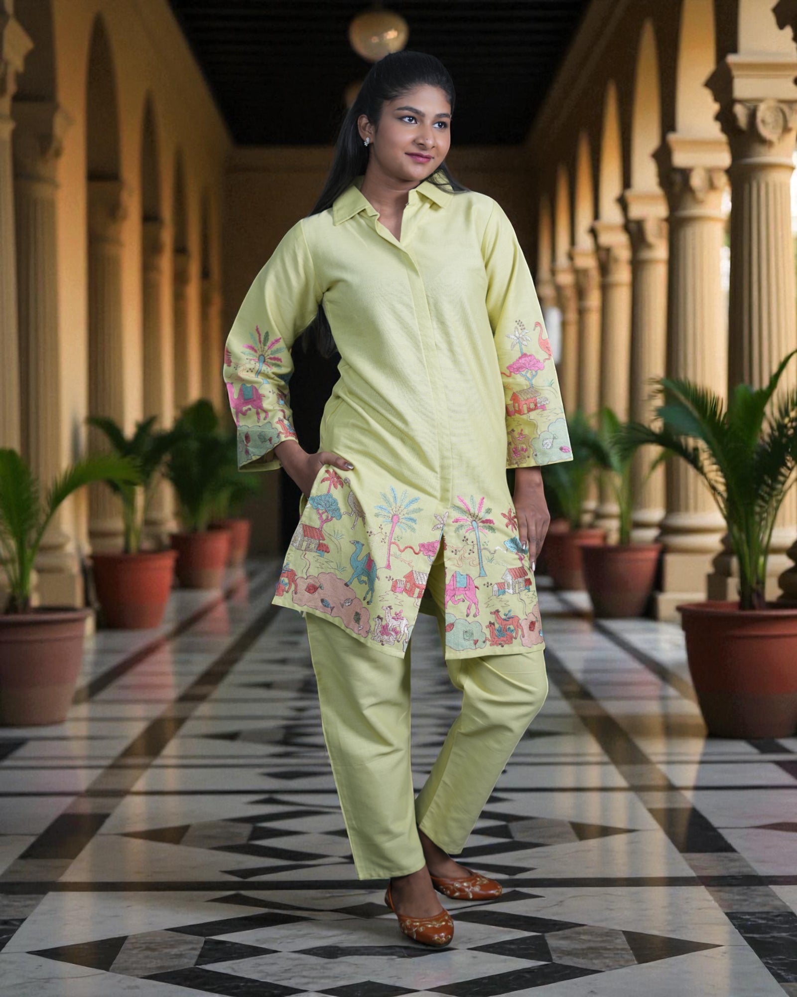 Cotton Artisan Embroidered Kurta Set