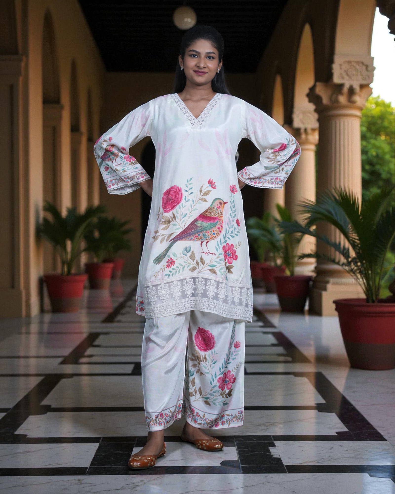 Floral Printed Cotton V Neck Co-Ord Set