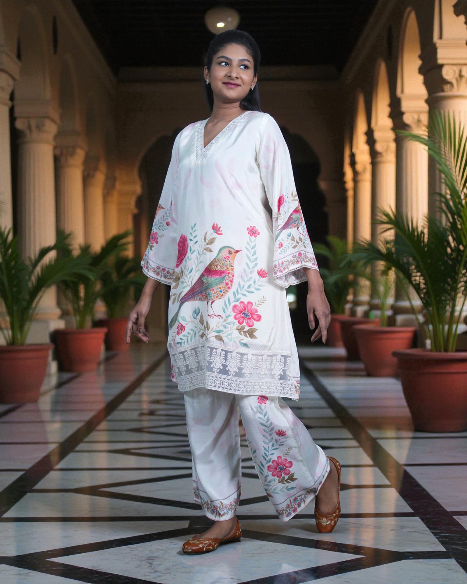 Floral Printed Cotton V Neck Co-Ord Set