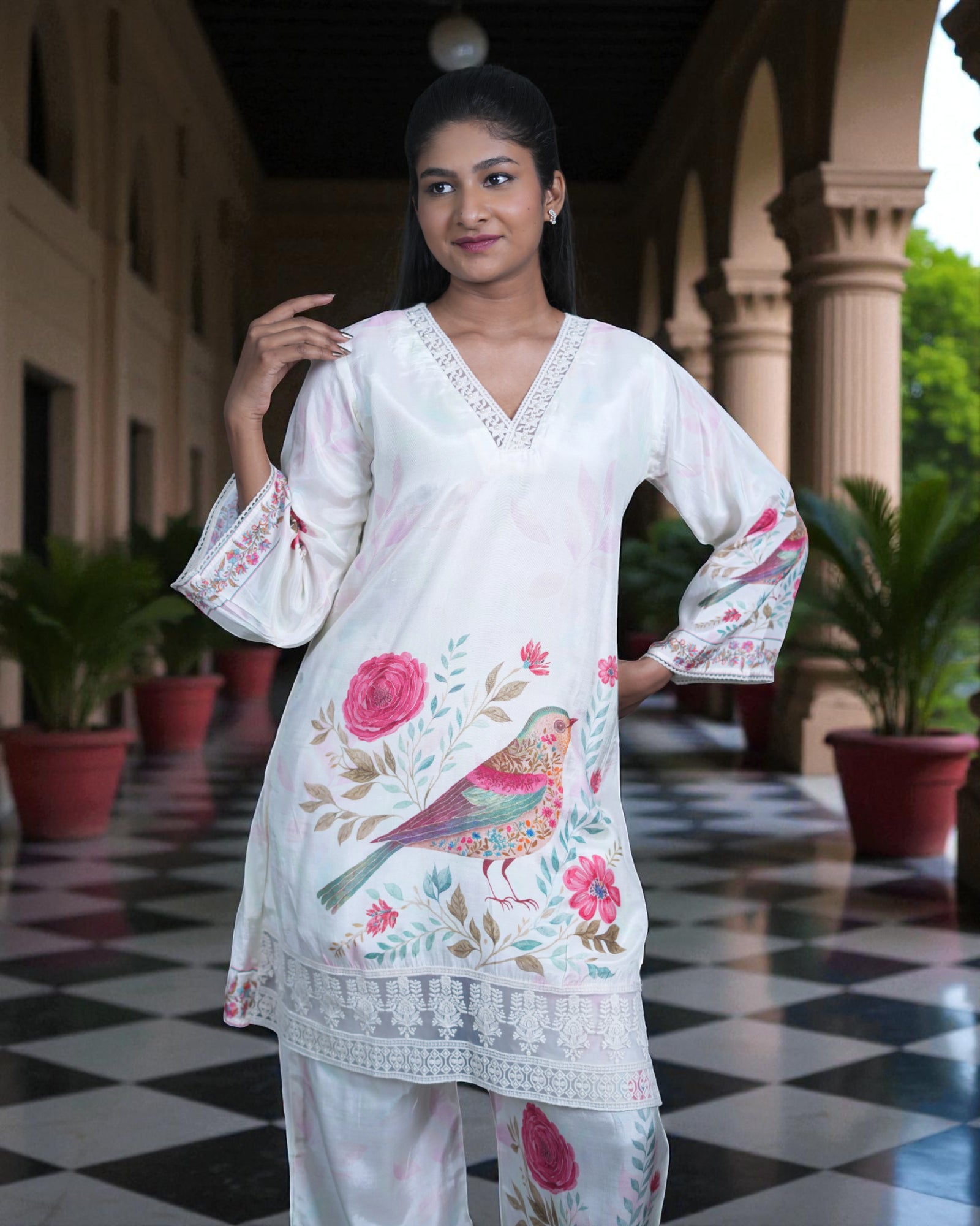 Floral Printed Cotton V Neck Co-Ord Set