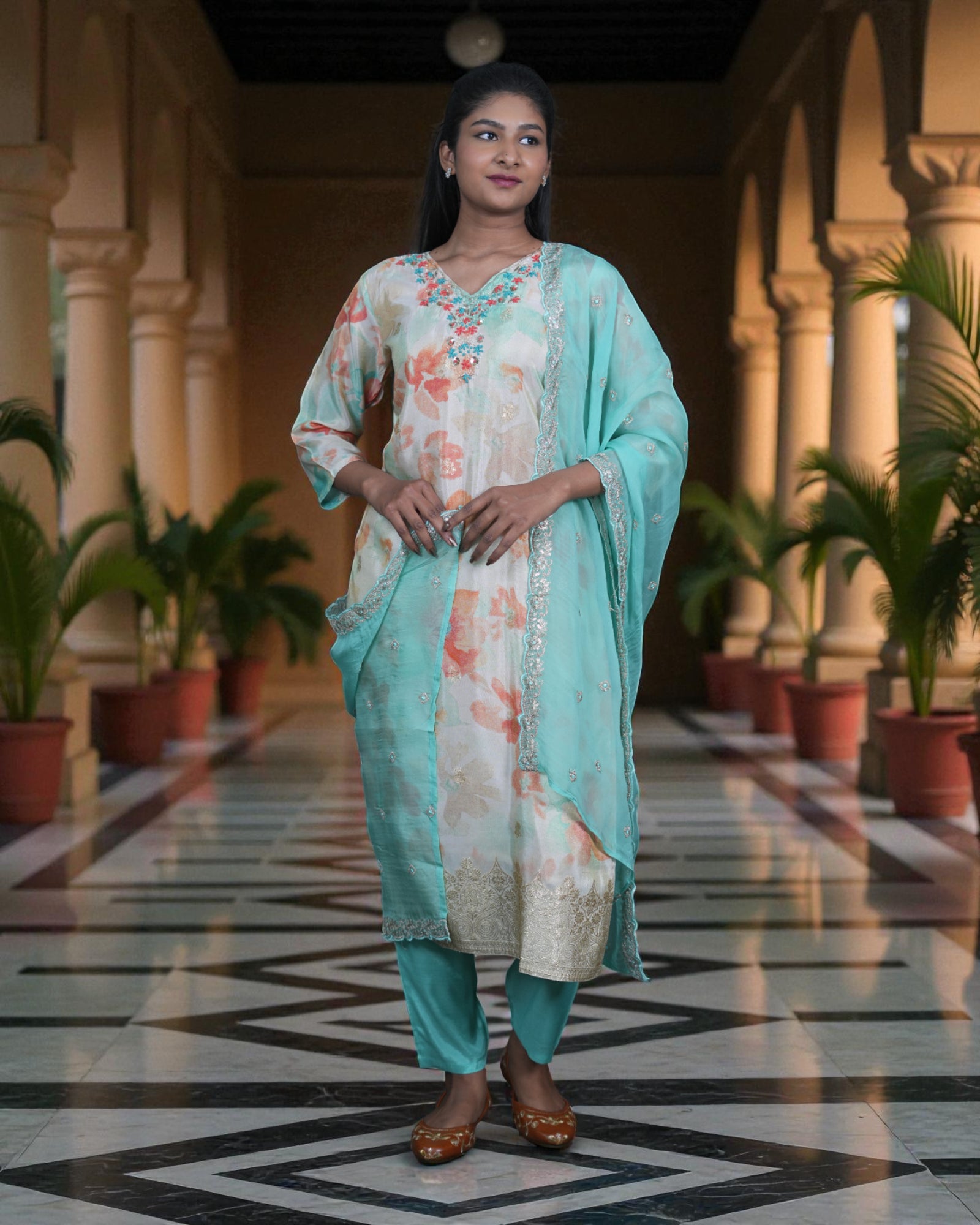 Floral Cotton Embroidered Kurta Set
