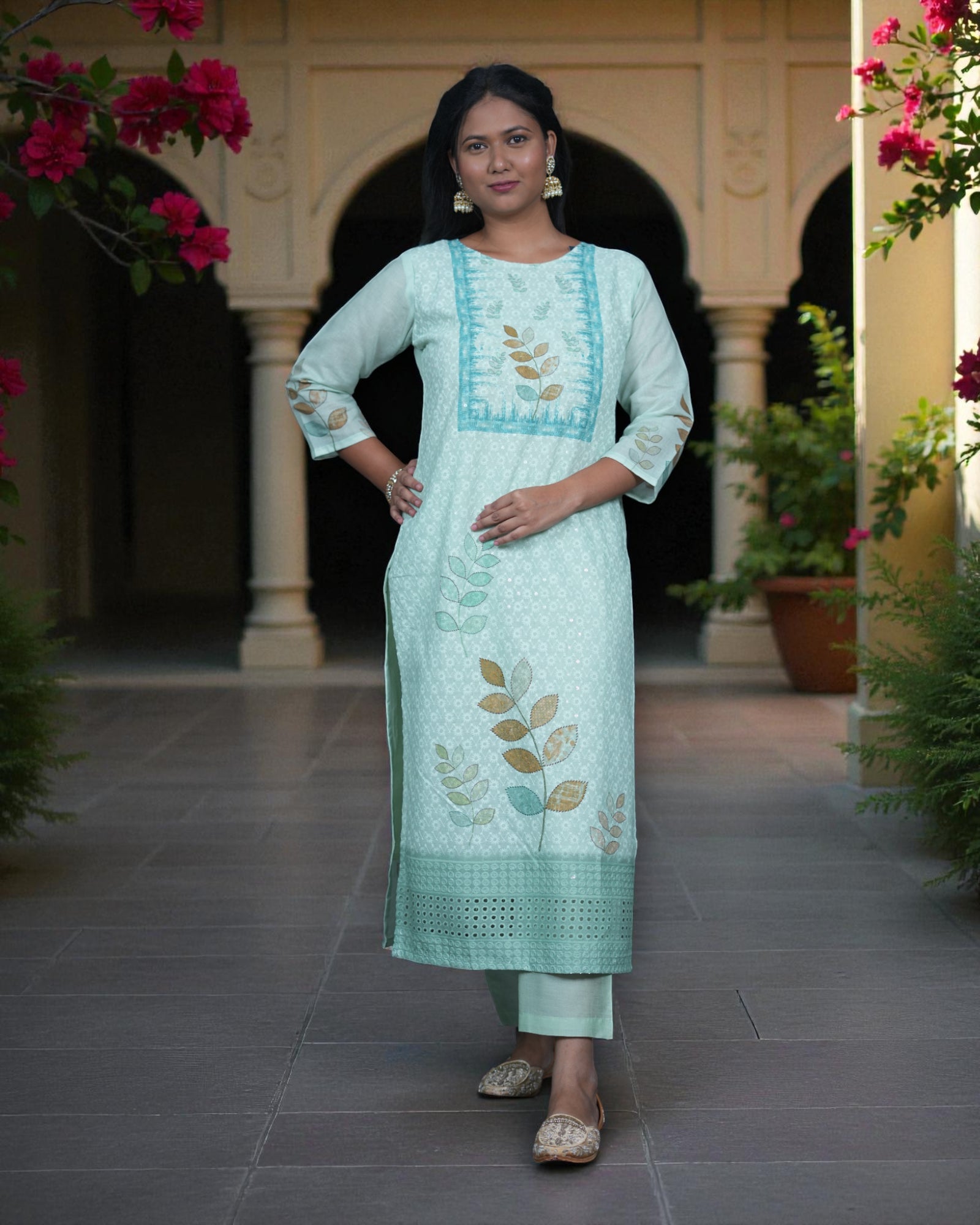 Silver Sequin Embellished Cotton Kurta Set