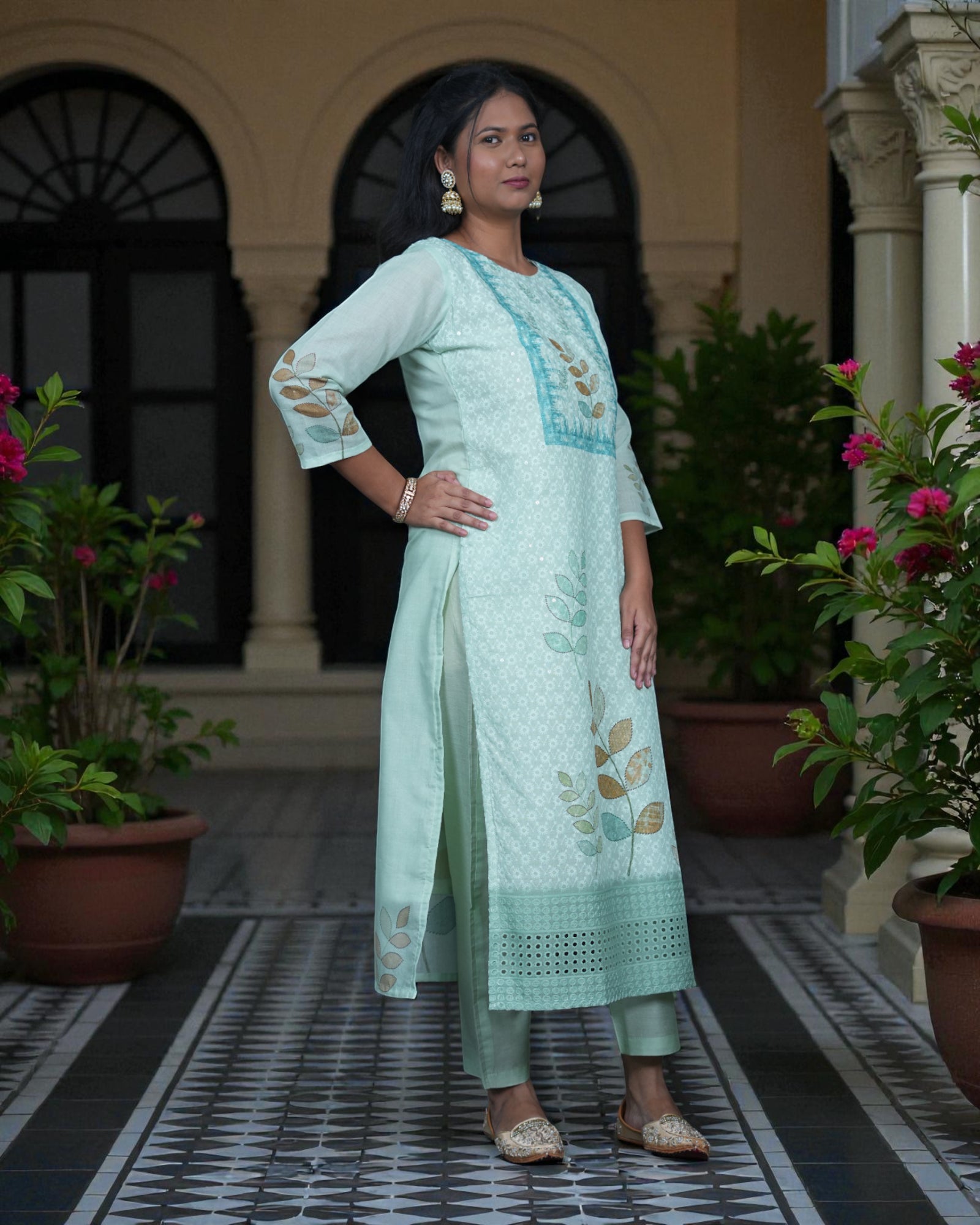 Silver Sequin Embellished Cotton Kurta Set