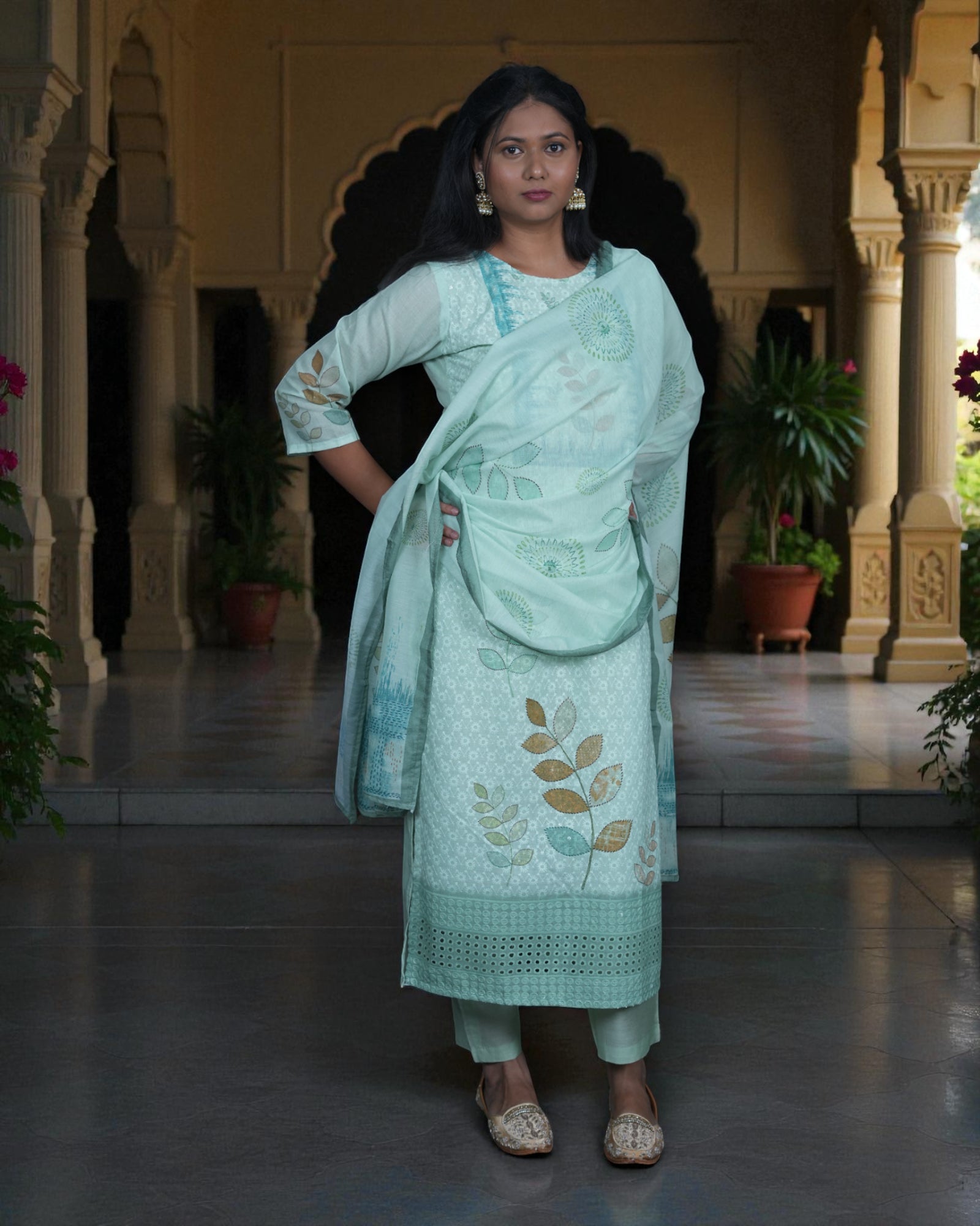 Silver Sequin Embellished Cotton Kurta Set
